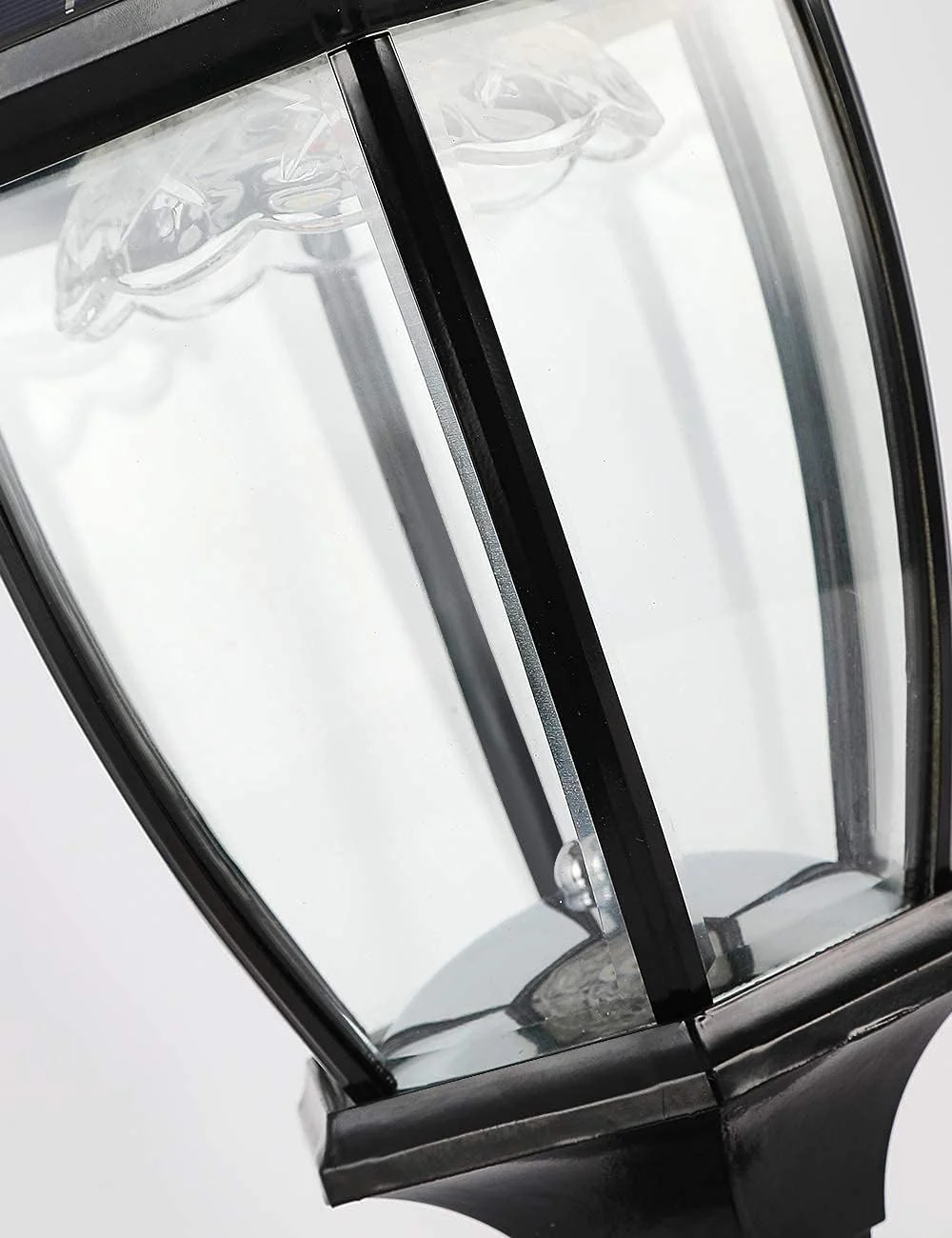 2-Heads Outdoor Solar Lamp Post Lights with Dusk to Dawn Sensor. Classic Exterior Solar Pole Lights with Waterproof. Black Street Lights with Clear Glass for Garden. Patio. Pathway. Driveway