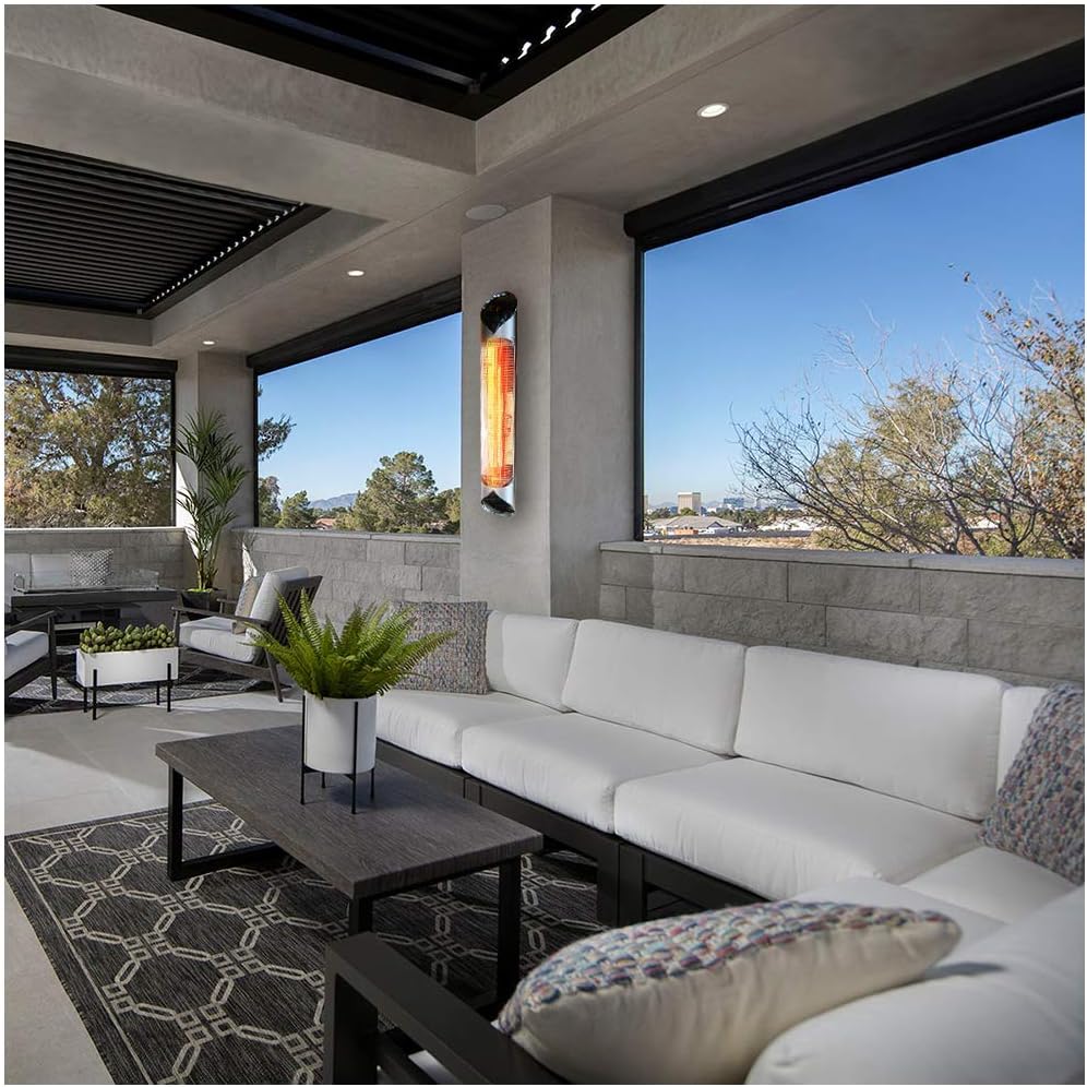 Blade 1500W Carbon Infrared Heater - Indoor/Outdoor Electric Patio. Deck. & Garage Heater with Remote - Experience Efficient. Elegant. and All-Weather Heating. (Silver)