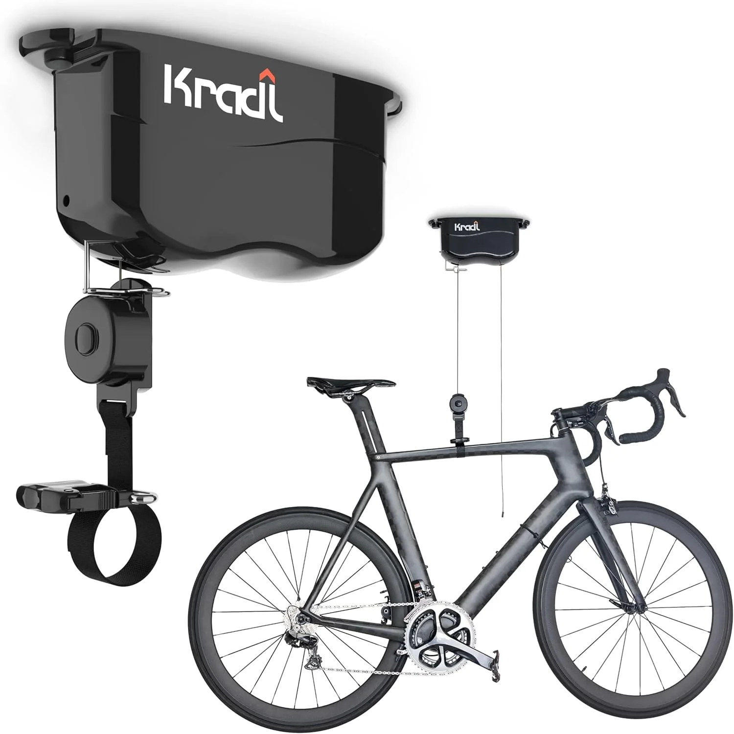 Wall-mounted bicycle lifting frame and storage rack. A bicycle storage and lifting frame that does not require electricity. nor clumsy ropes or pulleys.