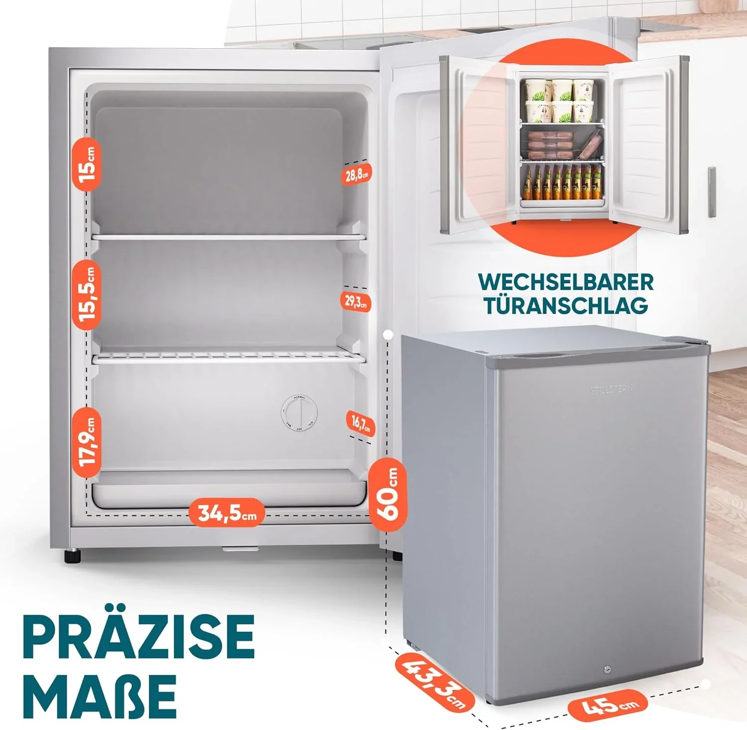 Stillstern Mini Gefrierschrank (42L) -18°C. Eiswürfelschale. Schloss. Türanschlag wechselbar. 4-Sterne Tiefkühlschrank für Camping/Büro Gefriertruhe