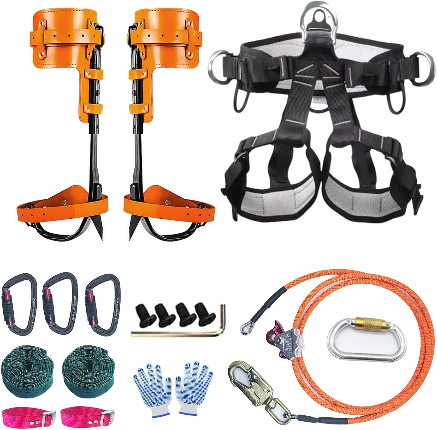 Tree Climbing Gear. Tree Climbing Spikes .with Adjustable Climbing Straps and Steel Core Flip Line Arborist Equipment for Climbers. Hunting. Fruit Picking  .Logging. Climbing Etc