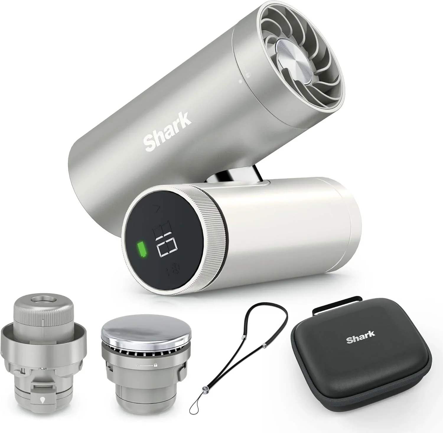 Shark ChillPill 3-in-1-Hochgeschwindigkeits-Handventilator-. Sprühnebel- und InstaChill-System Paket mit Reise-Etui. mit 3 Kühlaufsätzen.
