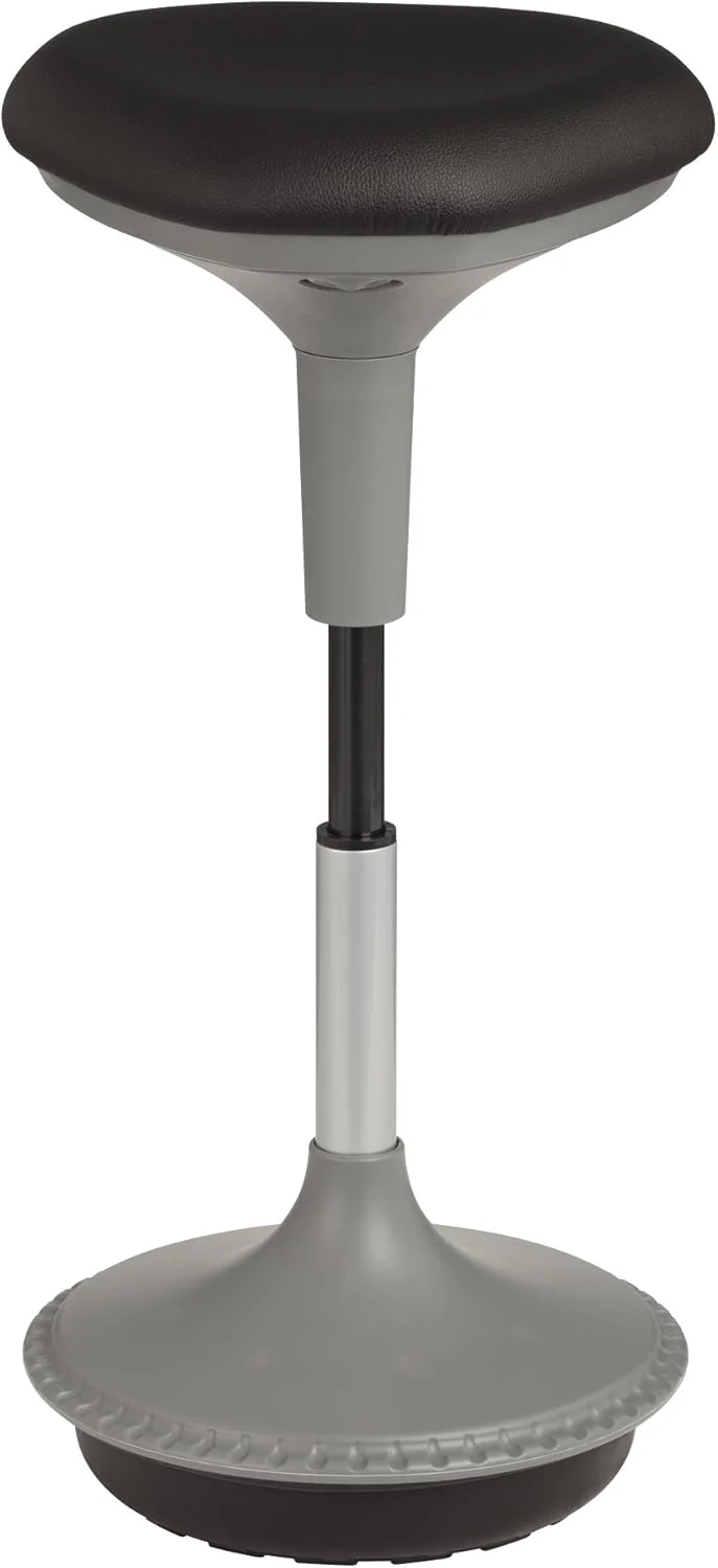 Adjustable-height office desk and active learning stools for classrooms. foam-filled backless rocking stools with rocking function. in gray color