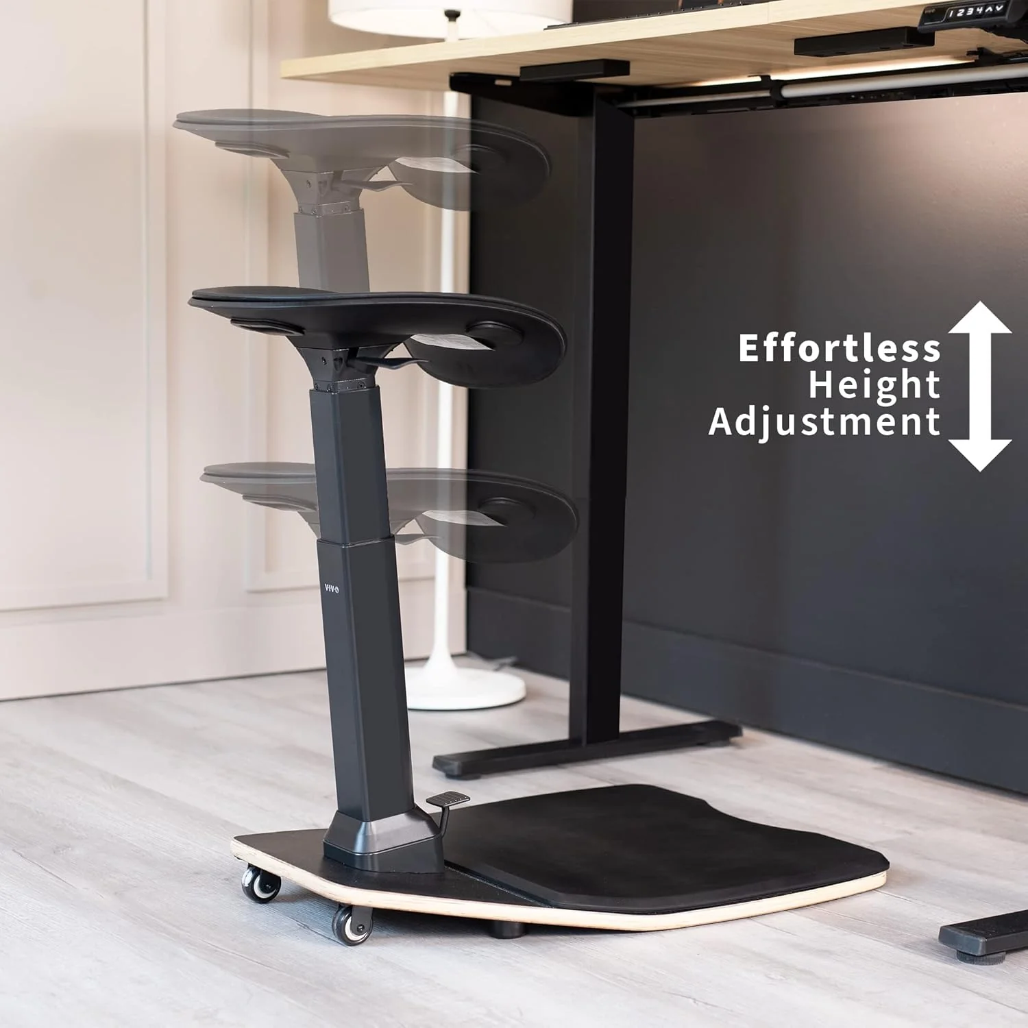 Ergonomic inclined standing desk with chair. portable height-adjustable anti-fatigue cushion. suitable for home and office. black