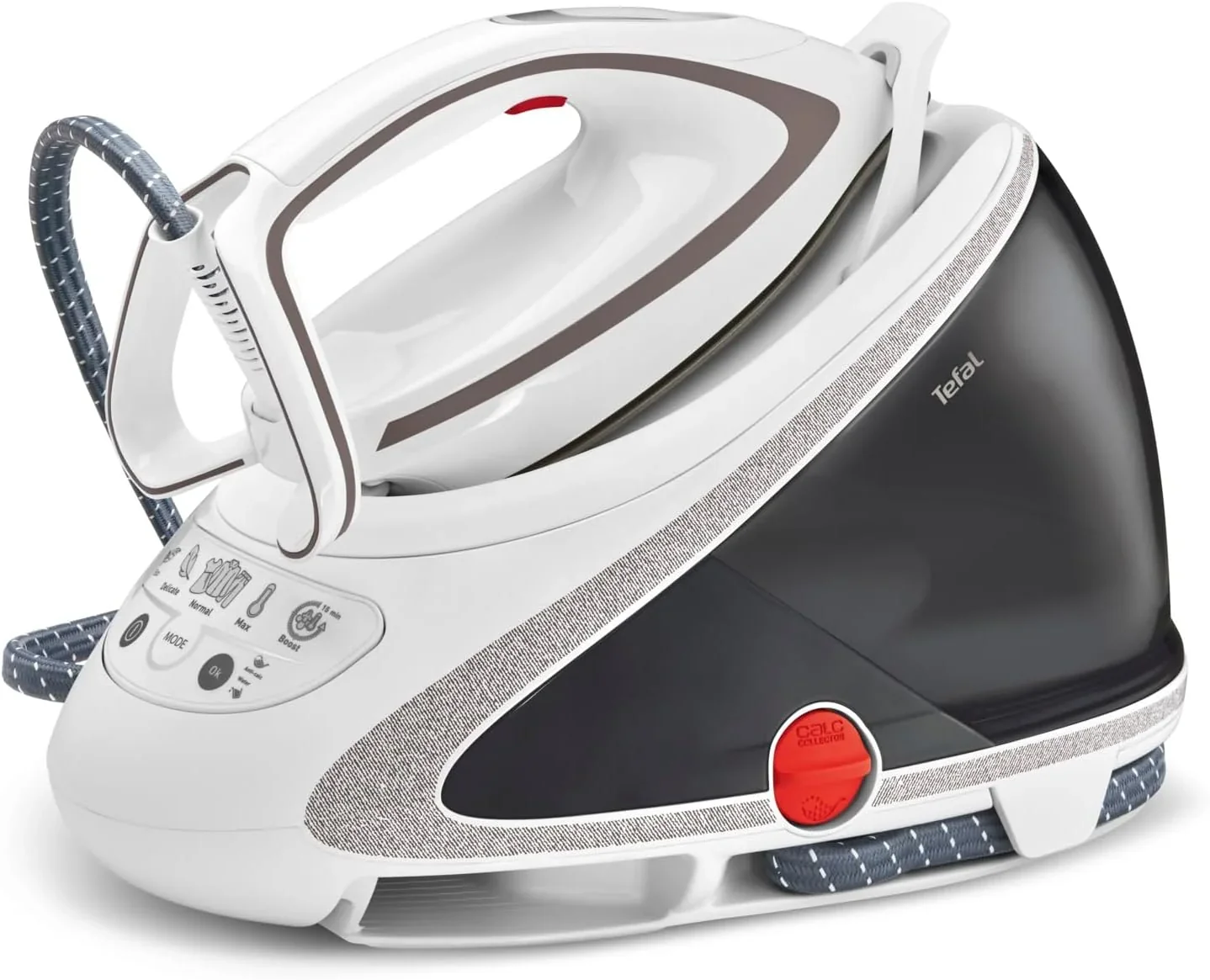 Tefal Dampfbügelstation Pro Express Ultimate. 7.7 Bar. 155 g/Min. Kontinuierlicher Dampf. 500 g/Min. Extra-Dampfstoß. 2600 Watt. Kalk-Kollektor.