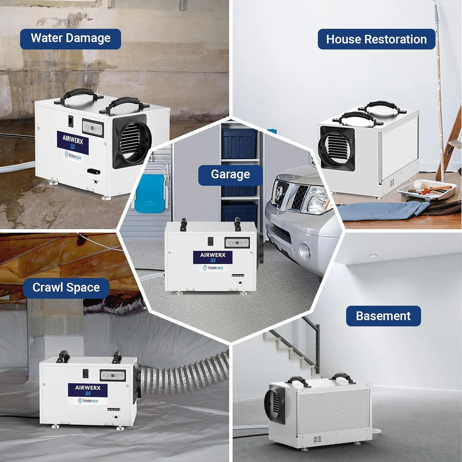 Galon dehumidifier. a drain-equipped basement dehumidifier for commercial. garage. and kitchen use. compact design. automatic defrosting. memory start function. suitable for 1200 square feet of space.
