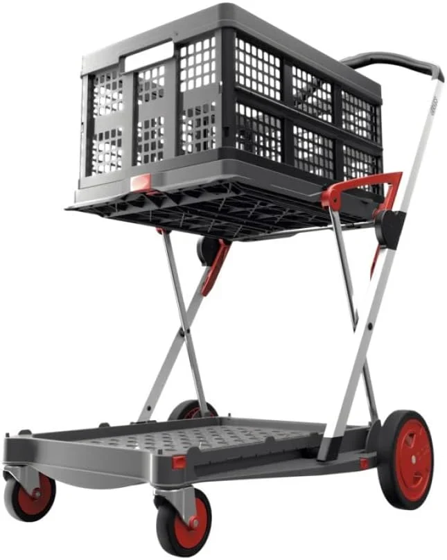 Vielseitig einsetzbare. funktionale. zusammenklappbare Karren | Mobiler Klappwagen | Einkaufswagen mit Aufbewahrungskiste (schwarz)