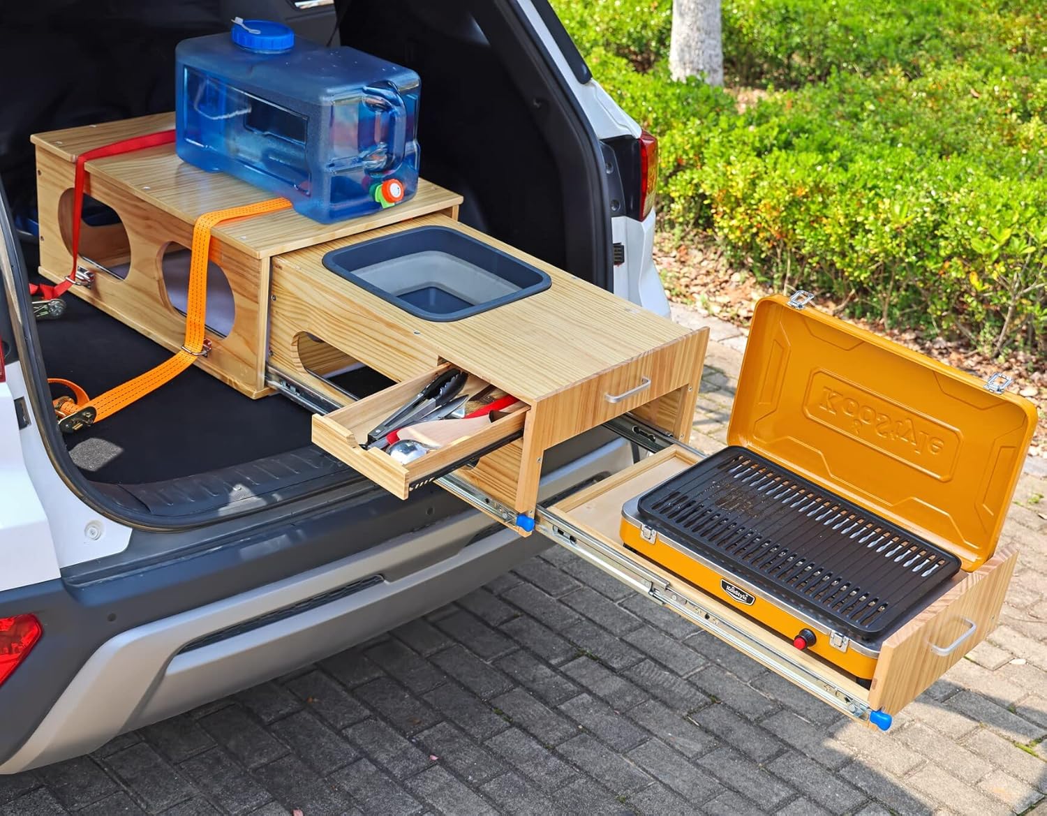 Ultimate Land Kitchen - A camping kitchen kit that combines functions of washing. chopping and cooking - Can be assembled in just 30 seconds - Perfect for land expeditions!