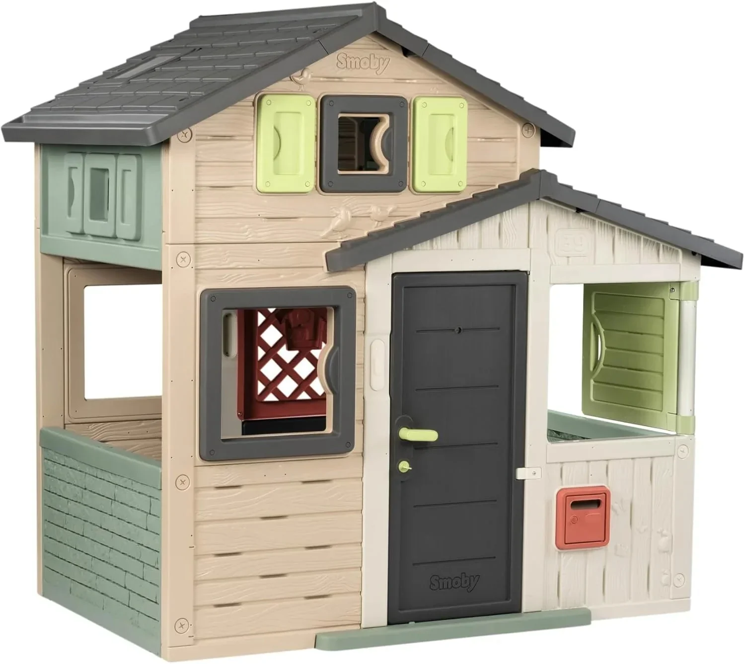 Smoby Life - Casa de Juegos Friends House EVO con 2 Puertas. 6 Ventanas y Mesa de Picnic Extraíble – Fabricada en Material Reciclado. Protección UV.