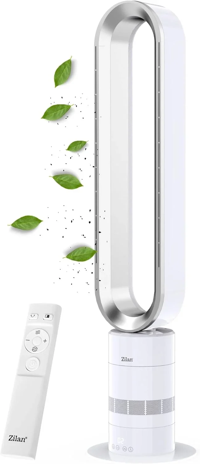 Zilan Turmventilator energiesparender BLDC Motor mit Fernbedienung Ventilator energiesparend oszillierend sehr leise Design Standventilator 10 Stufen