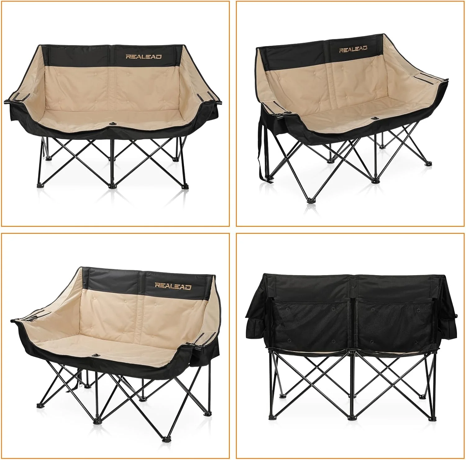 Double camping chair - Large-sized adult camping couple seat cushion suitable for two people. 650 pounds load-bearing capacity - Heavy-duty foldable camping chair. equipped with a cooling bag. suitable for outdoor activities and beach use.