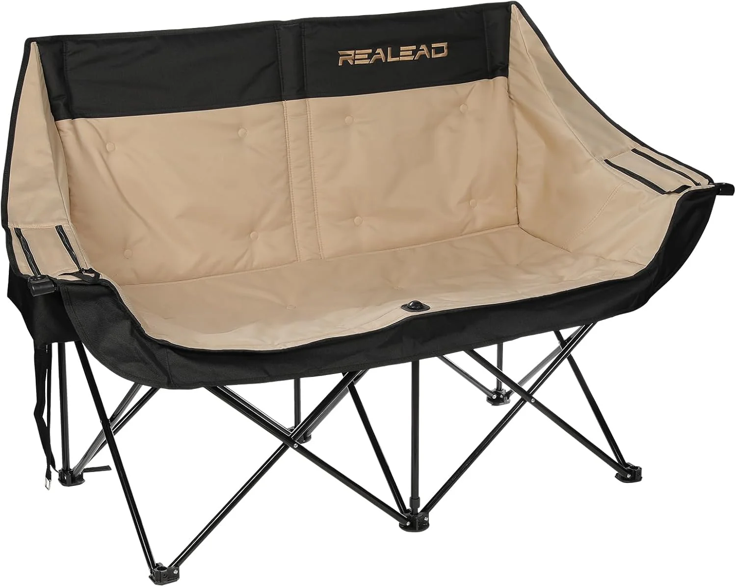 Double camping chair - Large-sized adult camping couple seat cushion suitable for two people. 650 pounds load-bearing capacity - Heavy-duty foldable camping chair. equipped with a cooling bag. suitable for outdoor activities and beach use.
