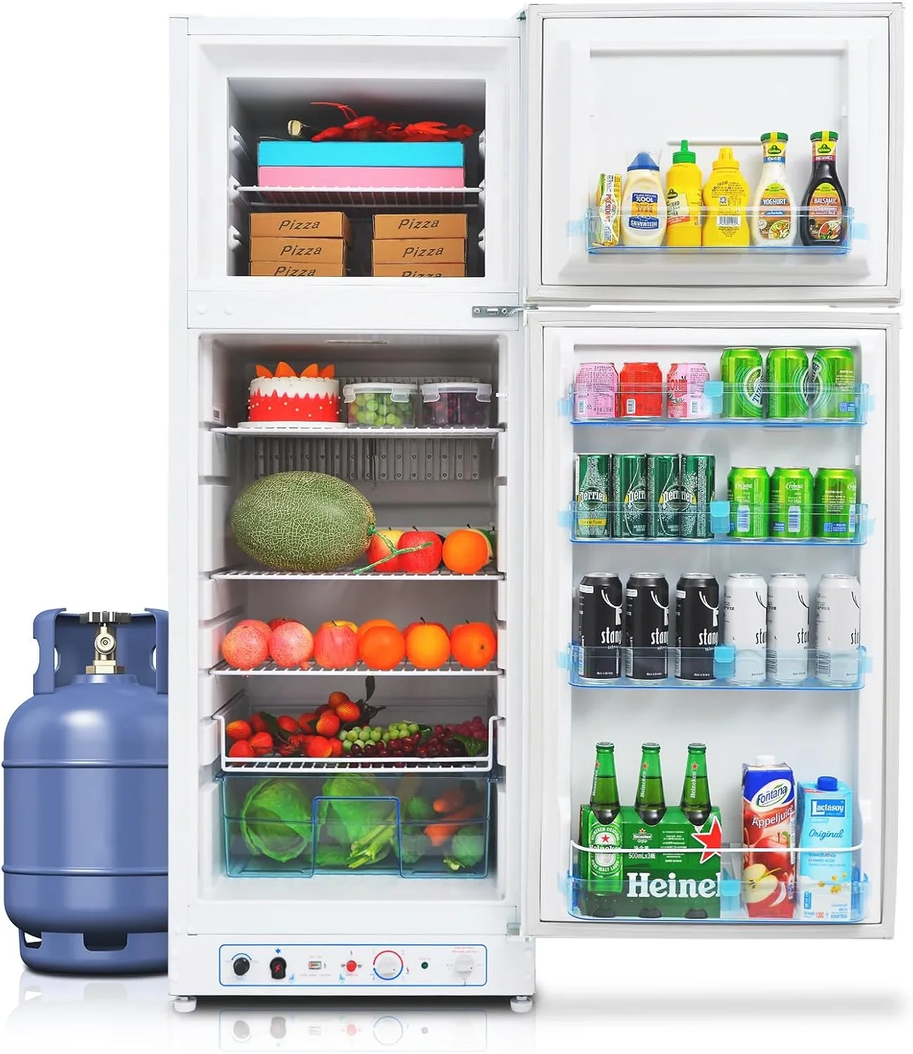 SMETA Nevera Gas con Congelador. 265L (203L+62L). 220V. Refrigerador Congelador Combinado. Refrigerador Camping Gas para Autocaravana. Garaje.