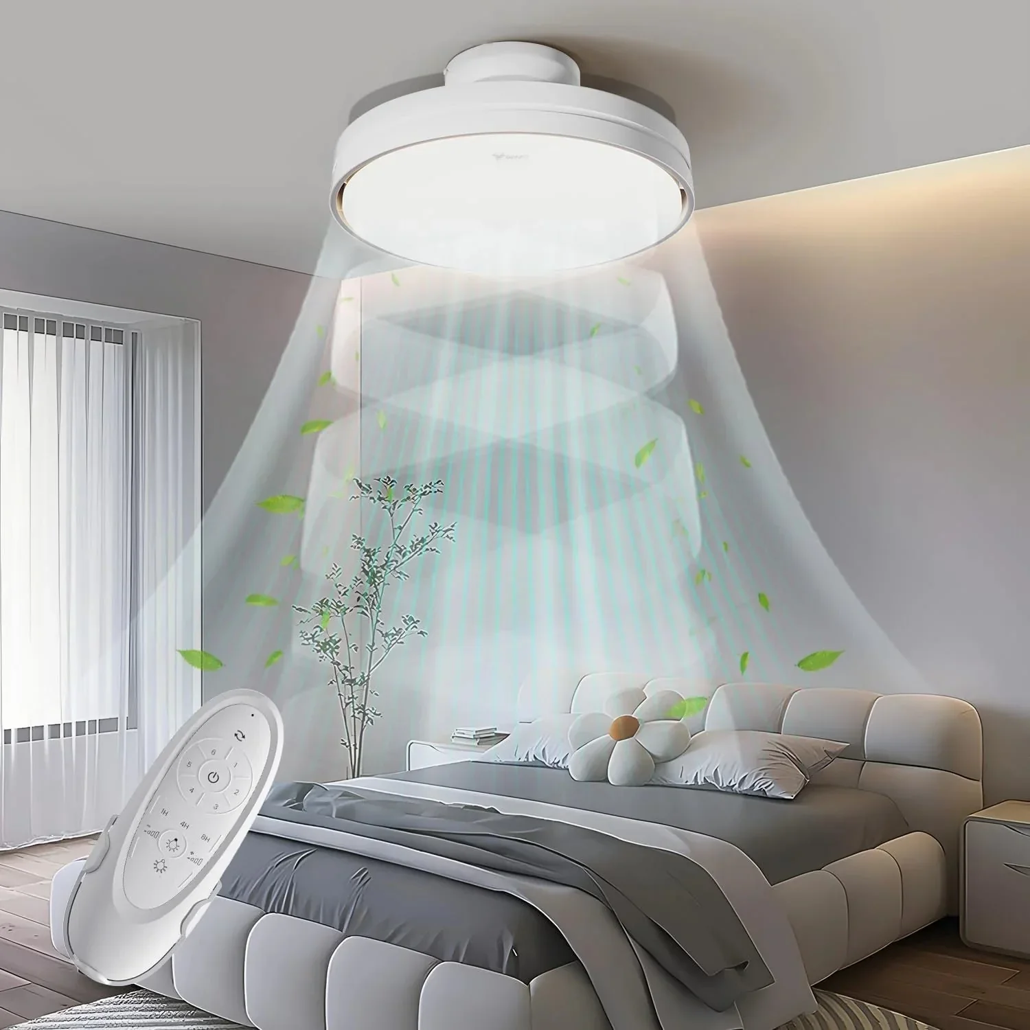 Silencioso Sin Aspas Ventilador de Techo con Luz Regulable 60W 30W Motor DC 30W Luz CCT 3000-5700K LED Lampara Ventilador Techo y Mando 6Velocidades