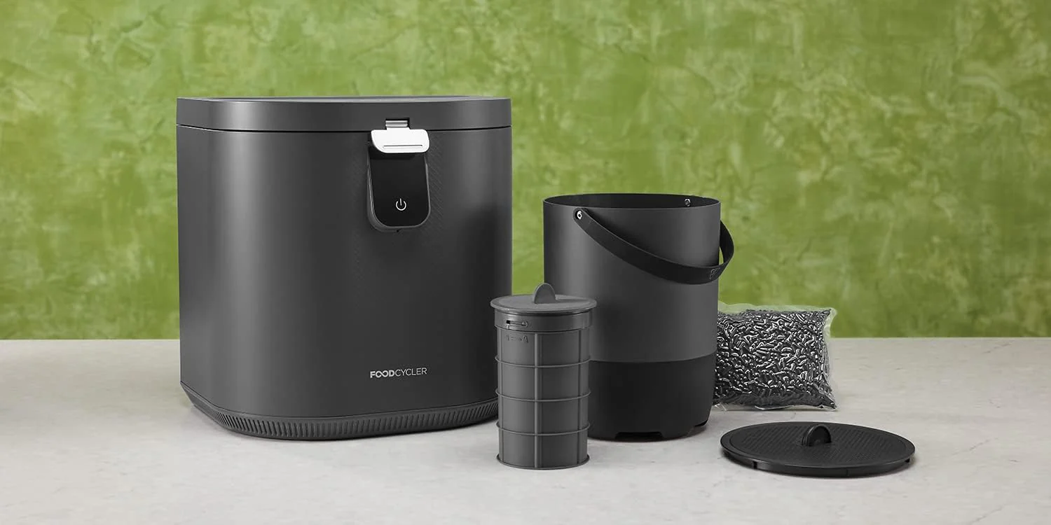 Food Recycling Unit | Indoor Composting Box Alternative | Electric Desktop Food Grinder. equipped with odorless 5-liter indoor food waste bin. facilitating garbage management | Gray
