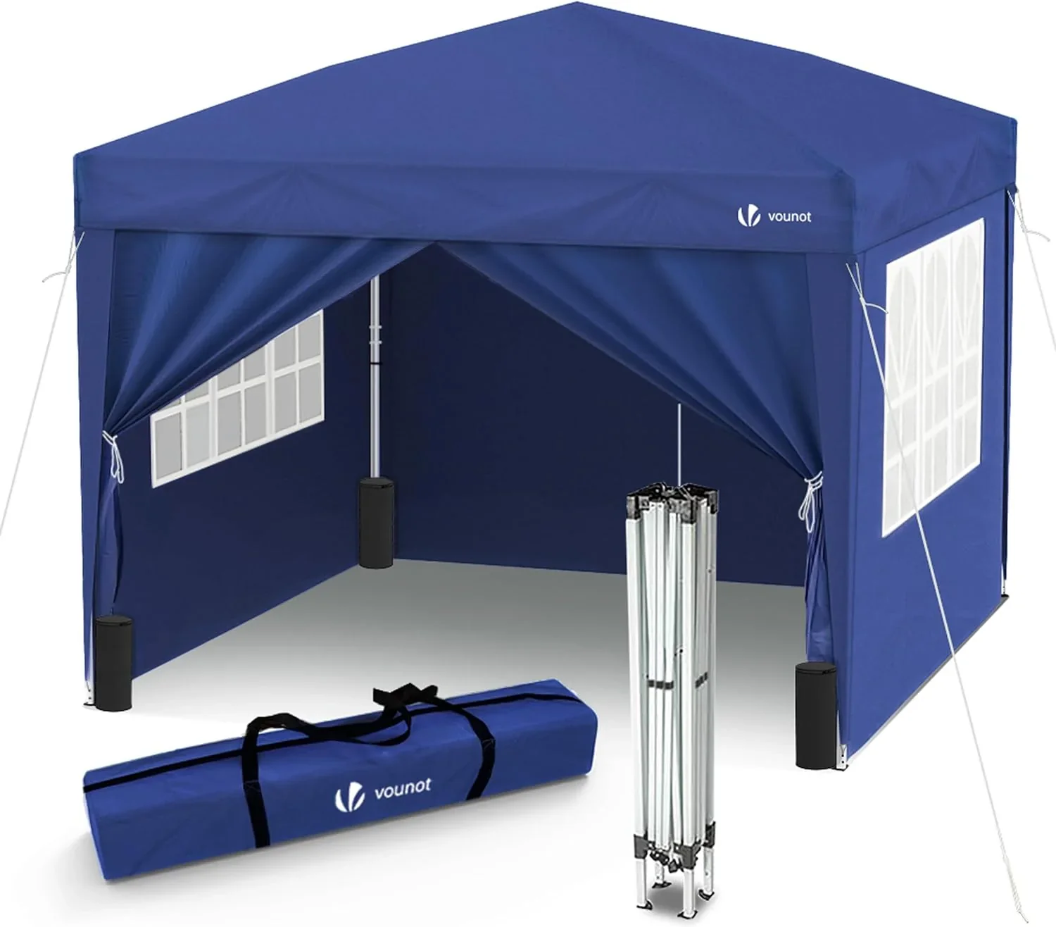 VOUNOT Carpa Plegable Gazebo 3x3m con 4 Paredes y 4 Bolsas de Arena. Cenador Pabellón de Jardín para Camping. Fiestas. Exterior. Color Azul