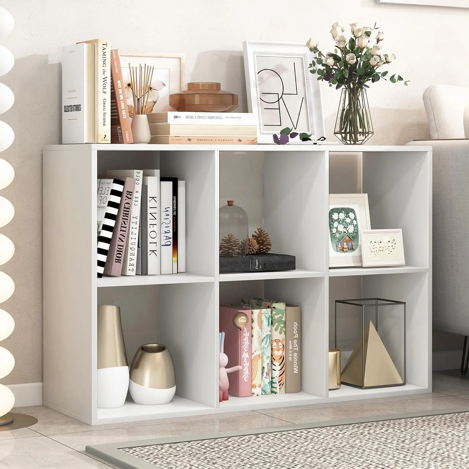 Suitable for two people. floor-standing bookshelf. with an open back panel. anti-toppling device. It is a modern storage display stand suitable for use in family offices. living rooms. bedrooms. and study rooms. White.