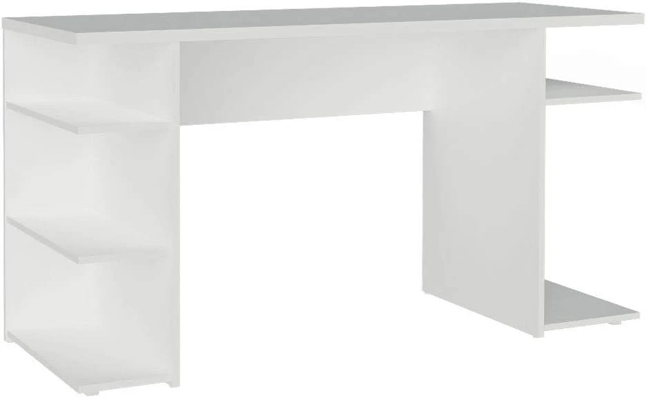 Madesa Large Modern Gaming Computer Desk 53 Inch with 5 Shelves Cable Management Student Study Wooden Table Home Office Gamer Desk for Kids and Adults - White