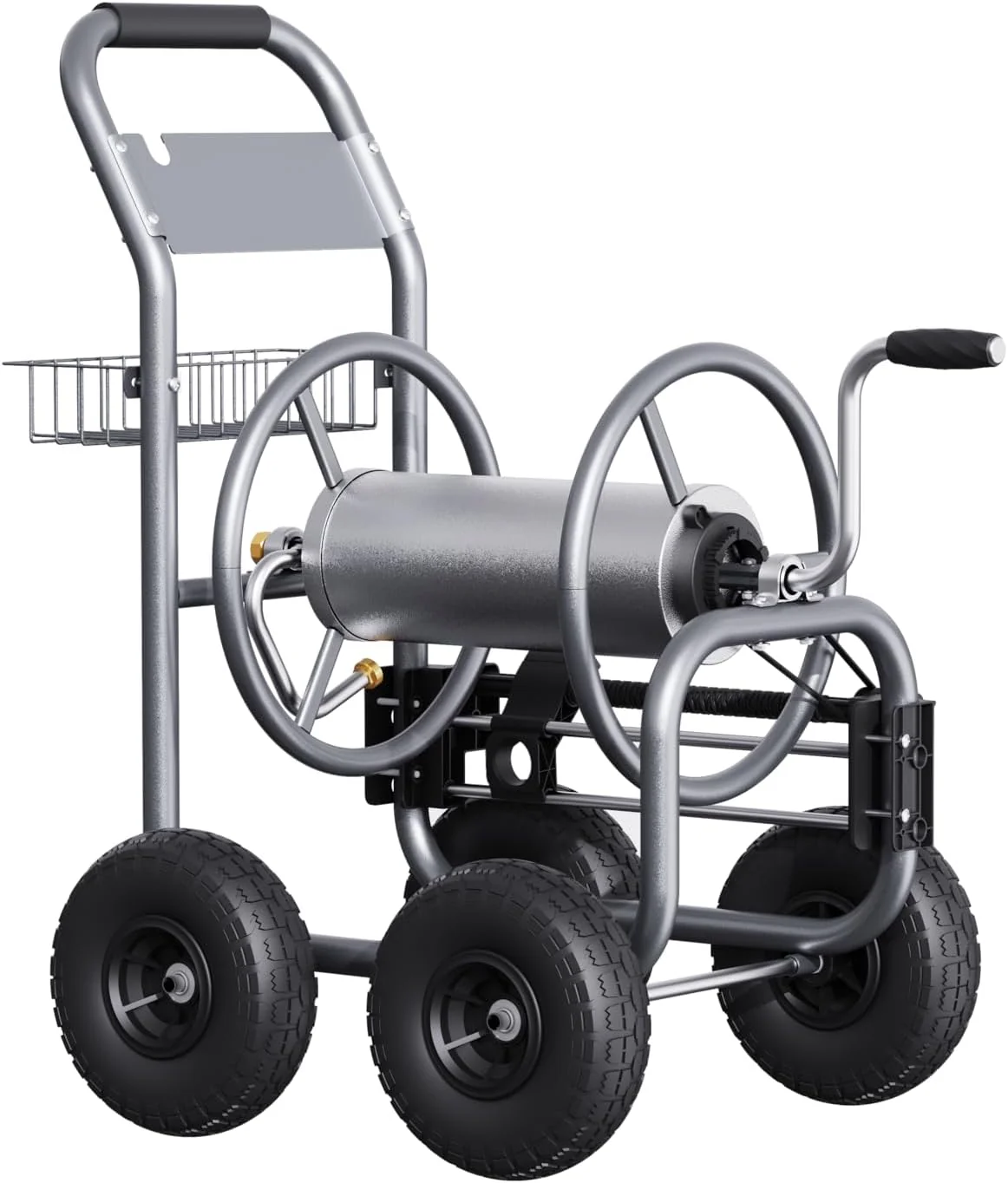 Tool pipe trailer. heavy-duty wheeled hose vehicle. suitable for outdoor industrial hose reels. length 250 feet. inner diameter 5/8 inches. hose guide device pre-installed.