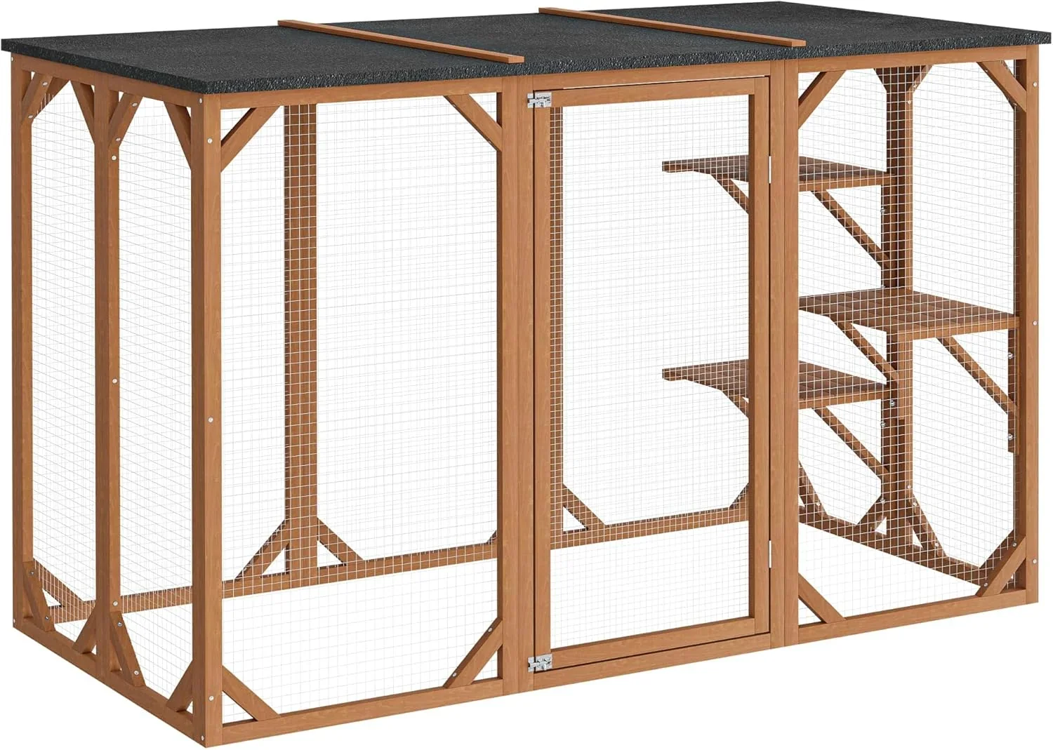 Wiltec Freilaufgehege Katzen 168 x 82 x 166.5 cm mit 6 Liegeflächen. wetterfestes Katzengehege Garten. Katzenhaus mit Drahtgitter und Bitumen Dach
