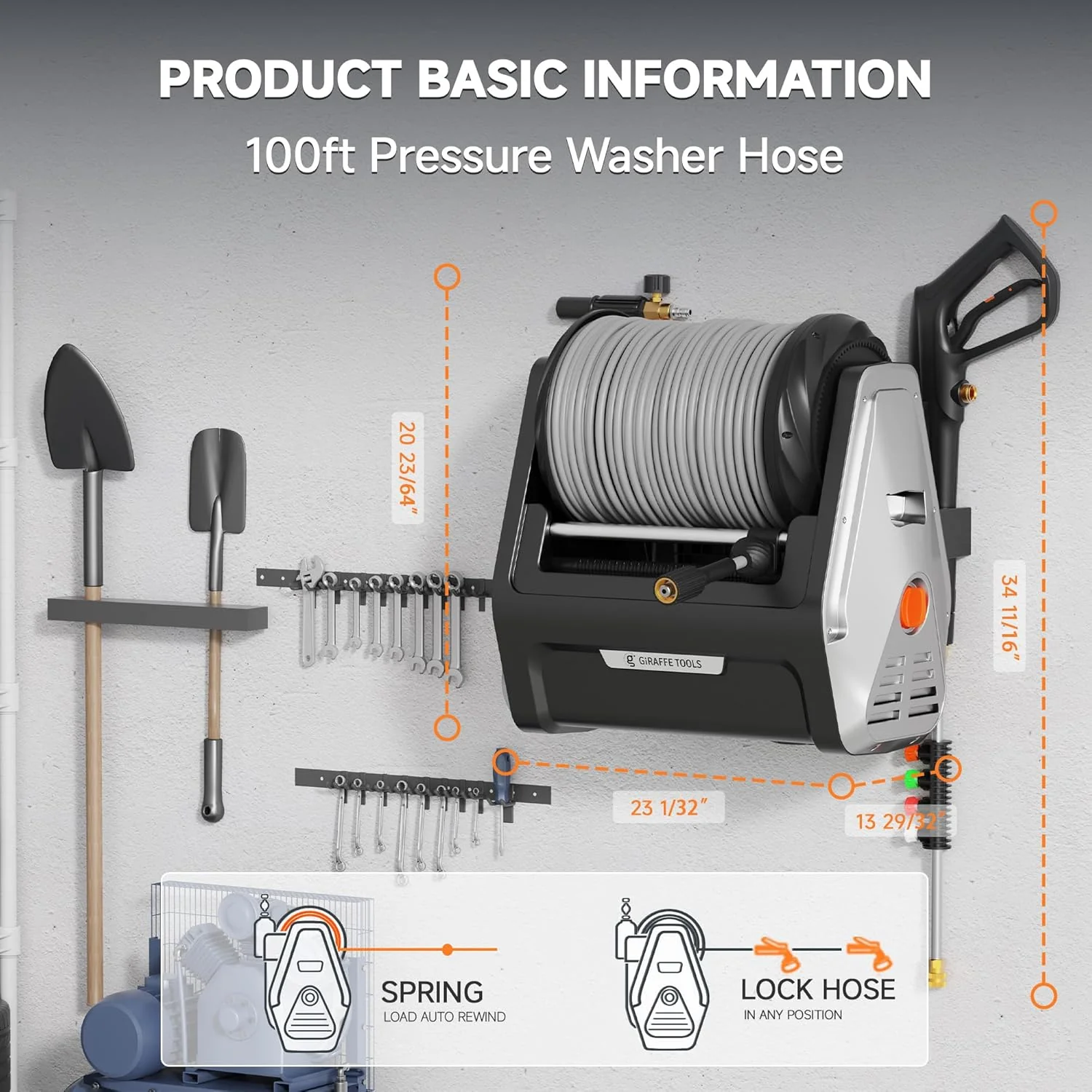 The wall-mounted high-pressure cleaning machine Plus is equipped with an upgraded 1800-watt motor. with a maximum pressure of 2900 pounds per square inch and an electric high-pressure cleaning machine that discharges 2.2 gallons per minute. It is equ
