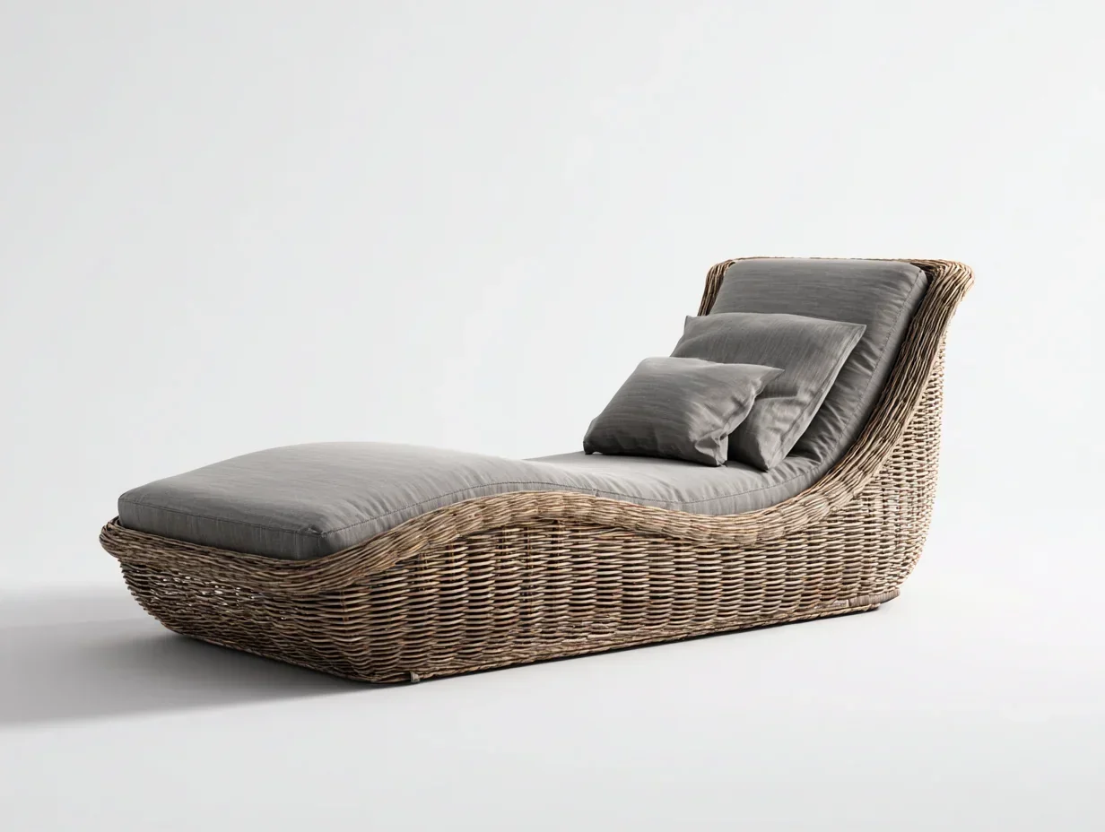 Tumbona de exterior 195x70x85 cm - ratán trenzado y cojín gris - diseño ergonómico para jardín y terraza - estilo natural moderno