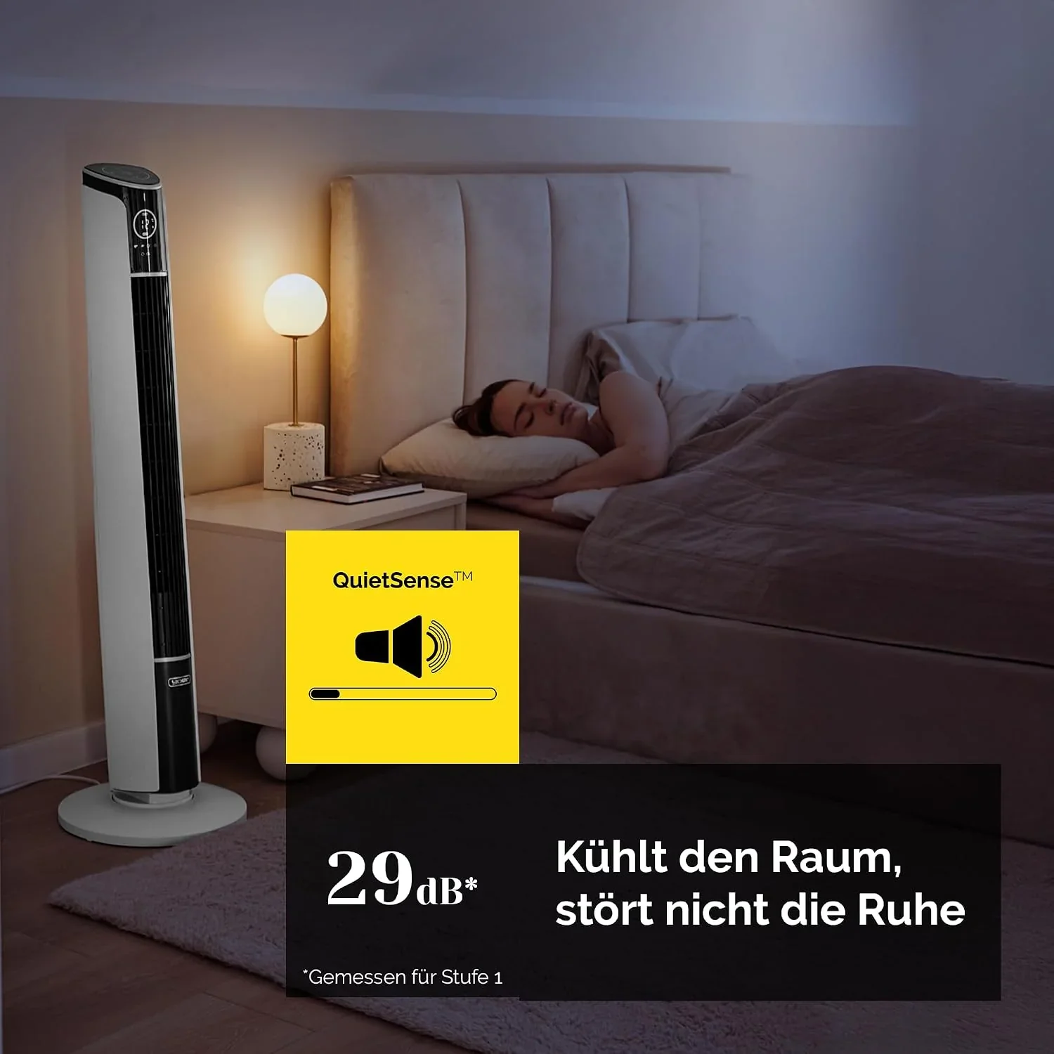 Yoer 29dB Leiser Turmventilator. Ionisator. 10 m Reichweite. Neigungswinkeleinstellung. 12 Geschwindigstufen. 4 Modi. 12 Std. Timer. 90° Oszillation.