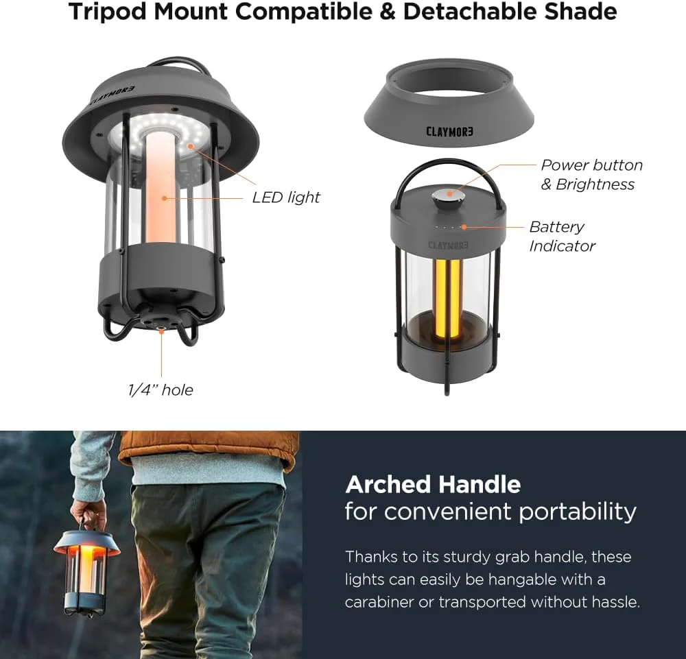Desk Lamp (Dark Gray) - A beautiful portable outdoor lamp. featuring 4 different lighting heads. equipped with a 6700 mAh rechargeable battery. with a brightness of up to 660 lumens. and featuring waterproof functionality. Suitable for Halloween deco