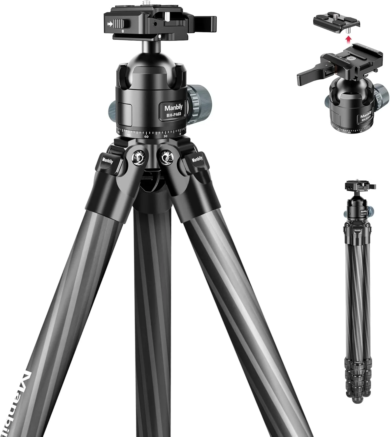 Hunting tripod. equipped with 44mm ball head and Aka Swiss and Picatinny adapters. 62.2-inch heavy-duty stable tripod. suitable for shooting. hunting and outdoor activities