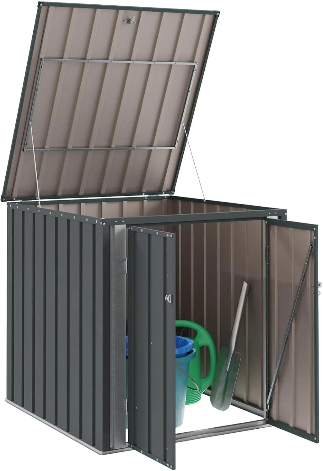 vidaXL Gartenlagerbox Schwarz 101.5 x 107 x 100 cm Stahl. Stylischer. rechteckiger Tisch für jeden Essbereich. pflegeleicht. Elegantes Design.