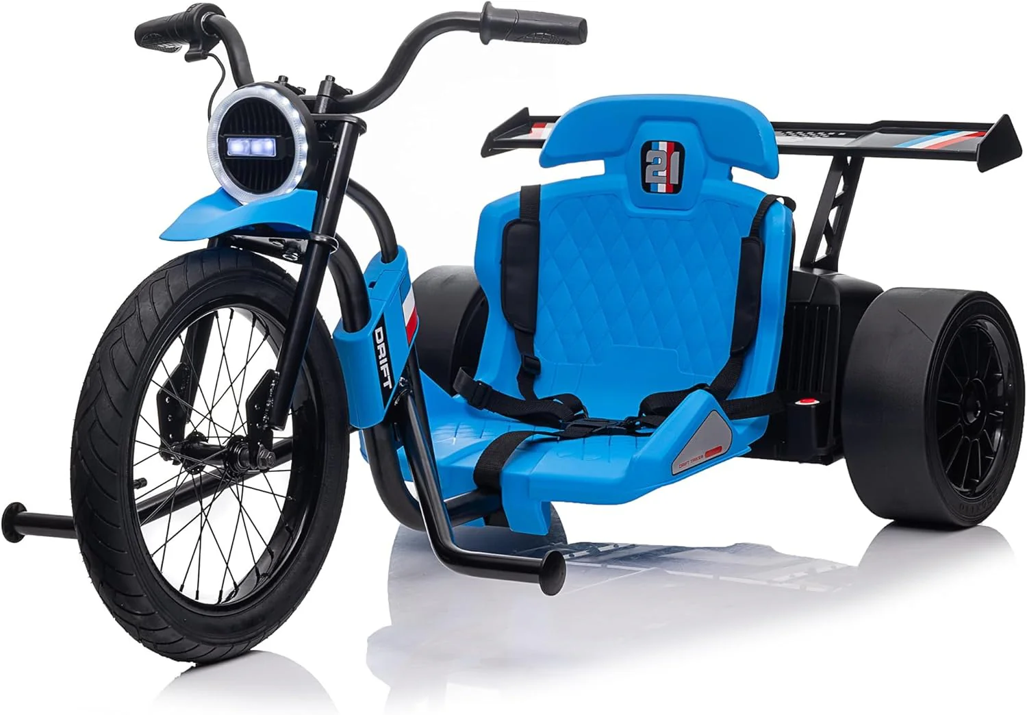 Children's electric drift tricycle. three-wheel electric drifting bicycle. equipped with LED lights. 16-inch inflatable tires. battery-powered. suitable for boys and girls aged 8 and above. outdoor electric driving vehicle (black)
