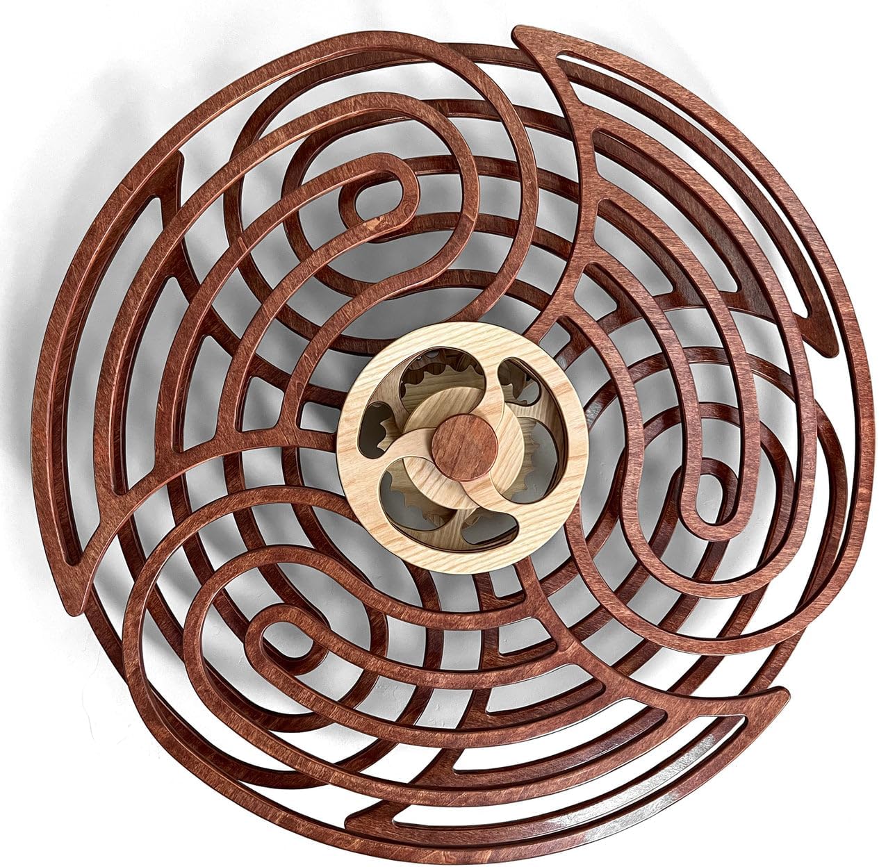 Mindsight Moving Kinetic Wall Art - Wind up to power peaceful motion (no battery) - Calming Wall Décor for Living Room. Office. Bedroom. Kitchen - Hand Crafted Wood - Ripple. Canyon Brown