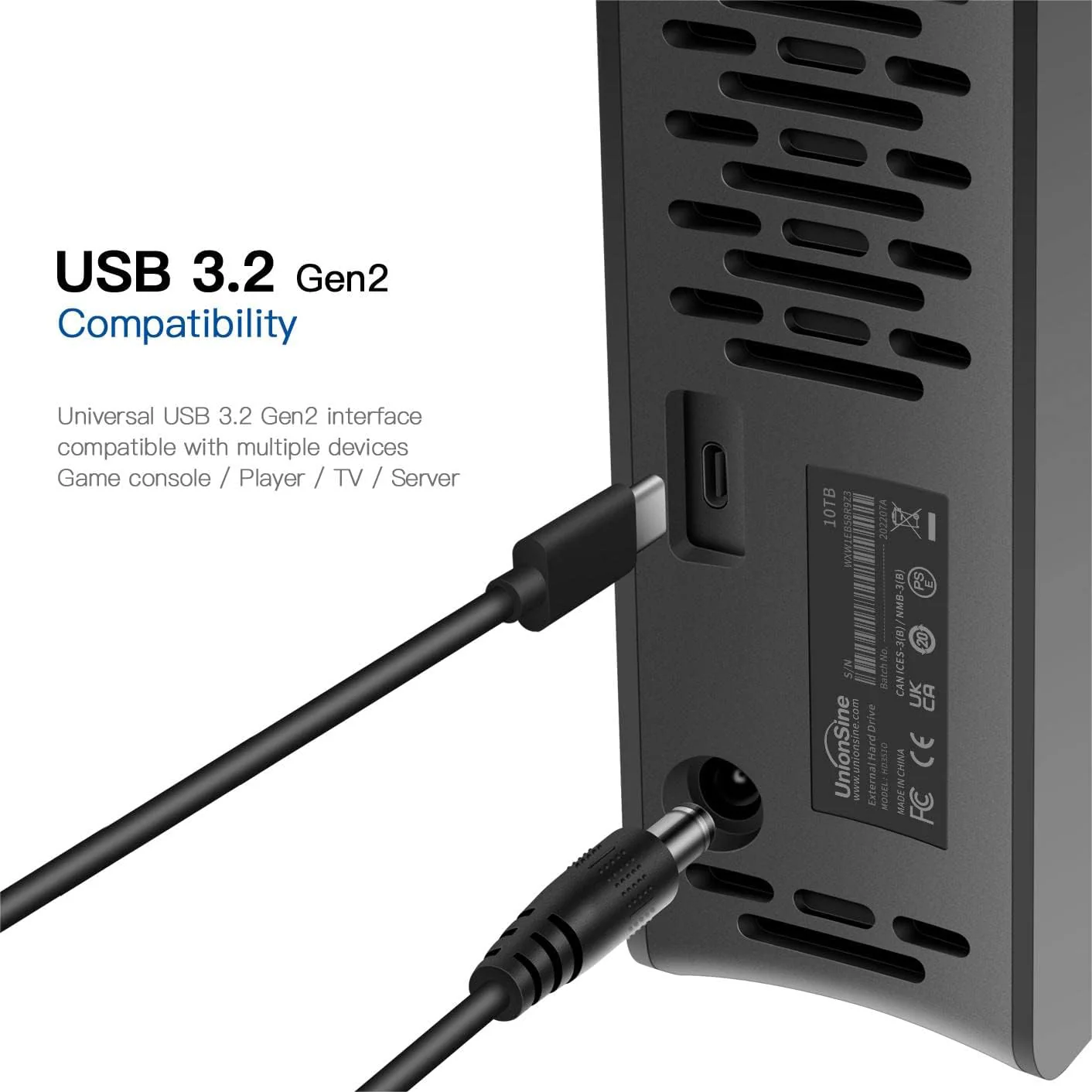 3.5-inch external hard drive. supporting USB 3.2 Gen2 Type-C interface. suitable for PCs. Macs. desktops. laptops. and televisions (black)