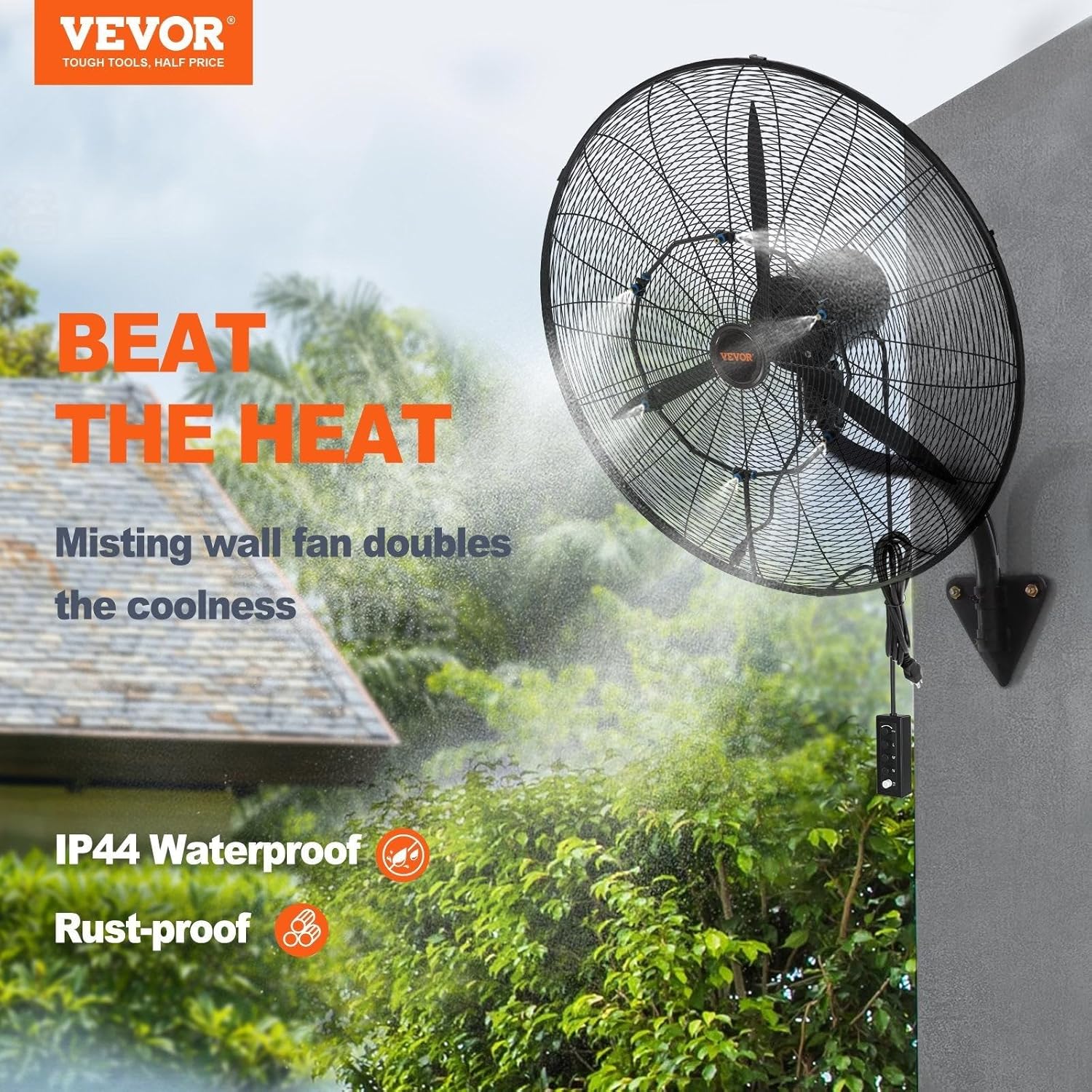 VEVOR Nebelventilator. 61.6 cm oszillierender. wasserdichter Ventilator. 3 Geschwindigkeiten. 7000 CFM. gewerblicher oder privater Ventilator zur