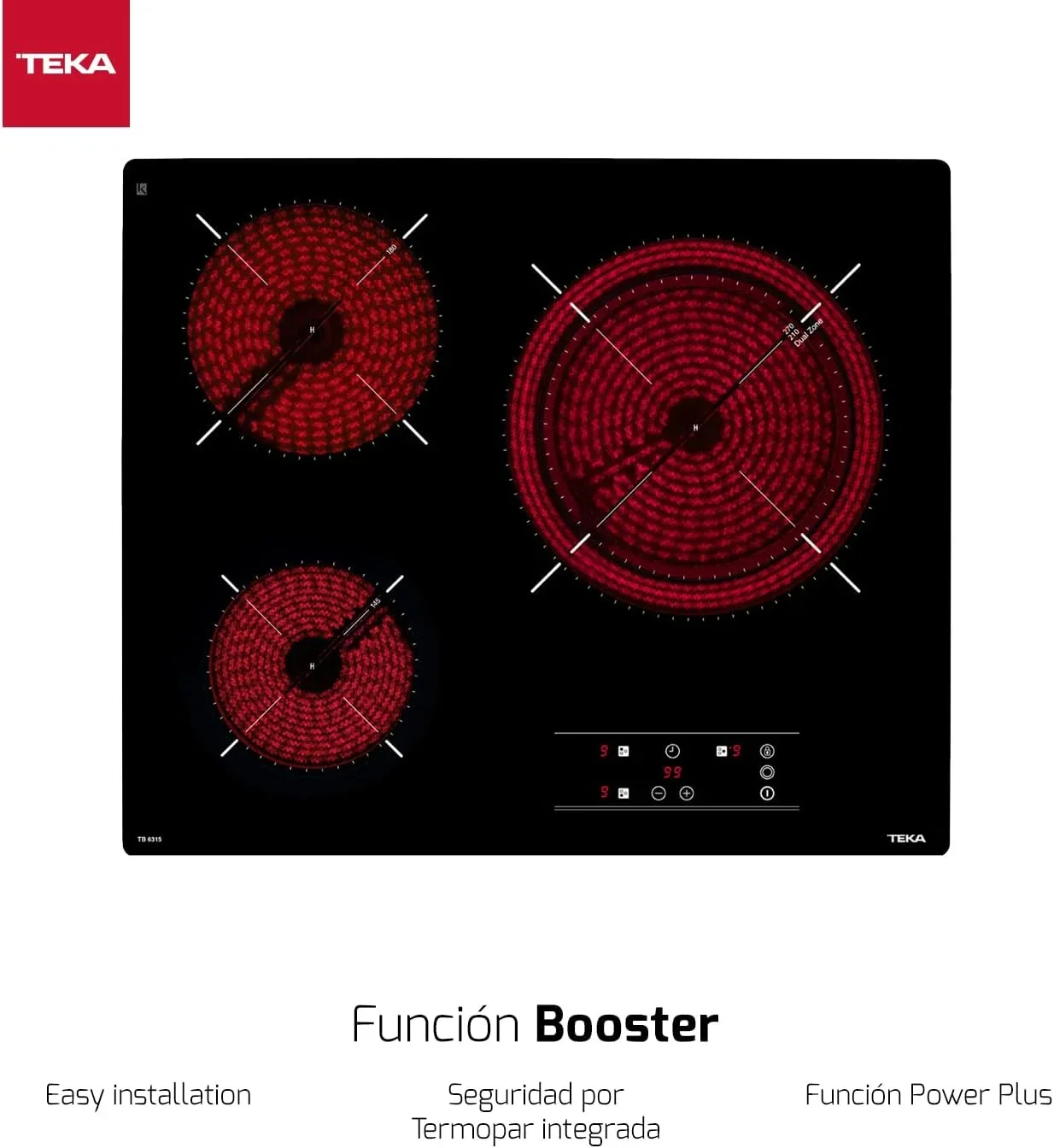 TEKA Placa Vitrocerámica 60 cm. 3 Fuegos. Touch Control. Función Stop & Go. Indicador de Calor Residual. Modelo TB 6315