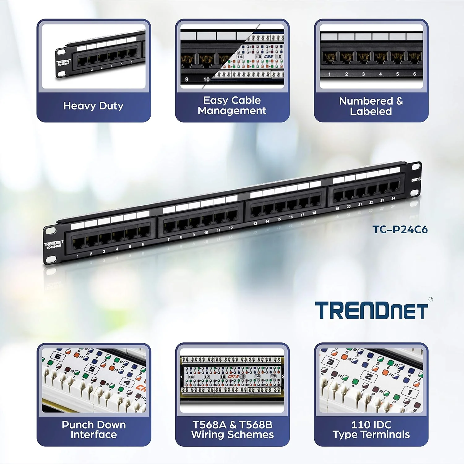 A management-type power distribution device with 6 output ports. model TPI-06. rack-mounted power distribution unit. equipped with 1 NEMA 5-15R bypass power socket. 1 gigabit RJ-45 interface. featuring overload protection and surge protection functio