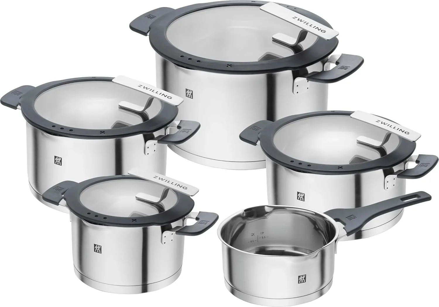ZWILLING Simplify Kochtopf-Set 5-teilig. Mit Ausgießfunktion. Stay-Cool-Griffe. Induktionsgeeignet. Edelstahl. Silber
