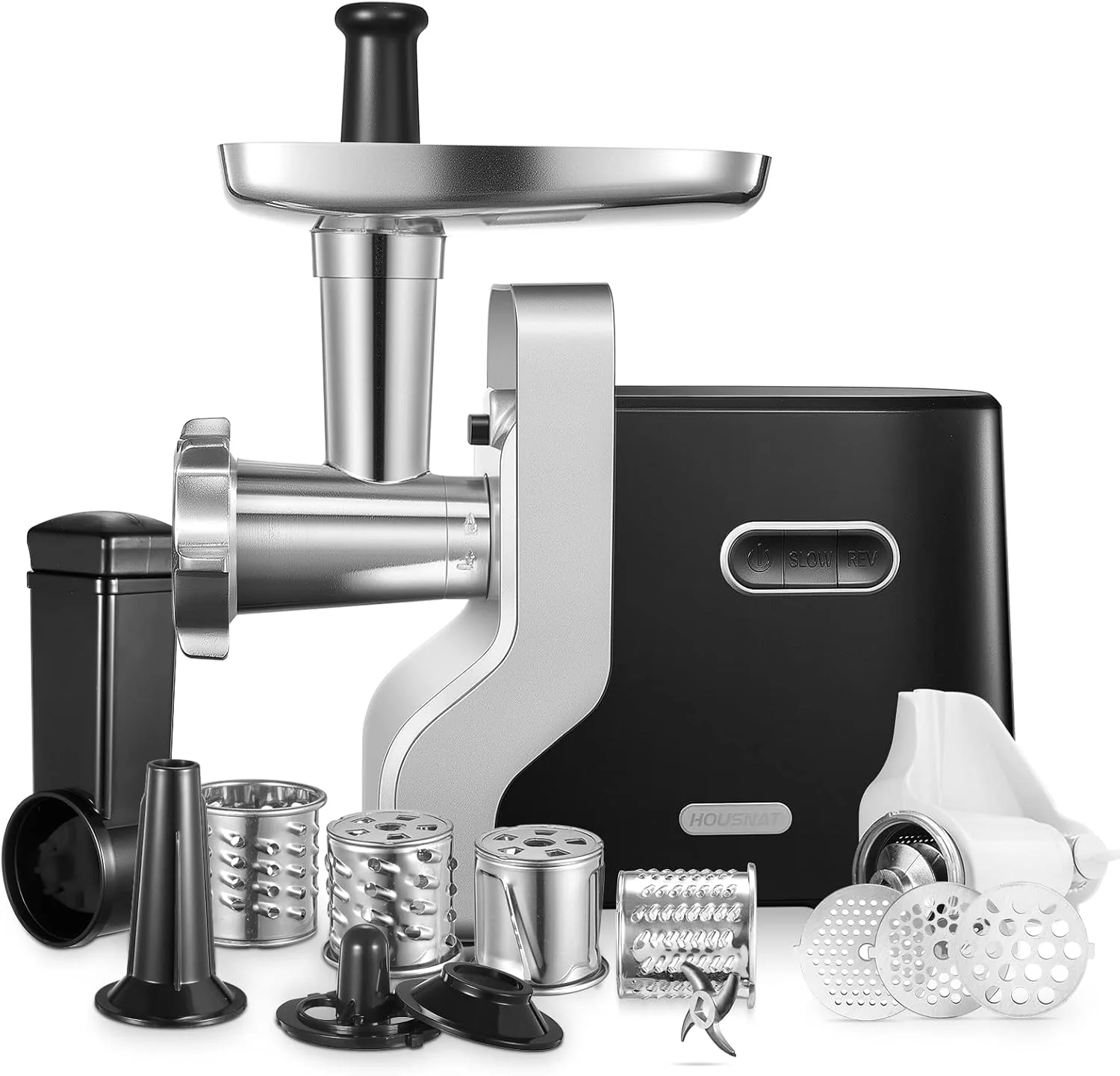 Meat Grinder Heavy Duty. 3000W Max Ultra Powerful. 5 in 1 HOUSNAT Multifunction Electric Meat Grinder. Sausage Stuffer. Slicer/Shredder/Grater. Kubbe & Tomato Juicing Kits. Home Kitchen Use
