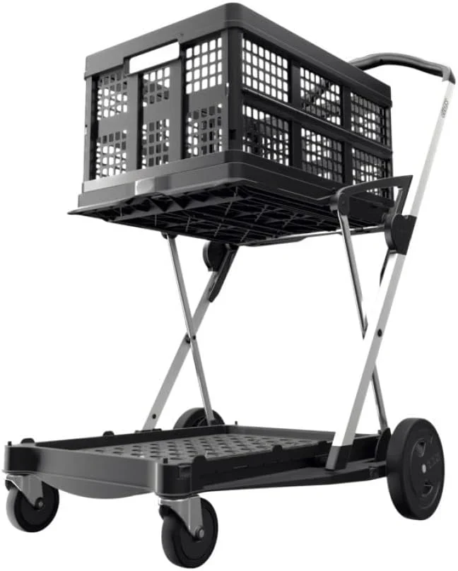 Vielseitig einsetzbare. funktionale. zusammenklappbare Karren | Mobiler Klappwagen | Einkaufswagen mit Aufbewahrungskiste (schwarz)