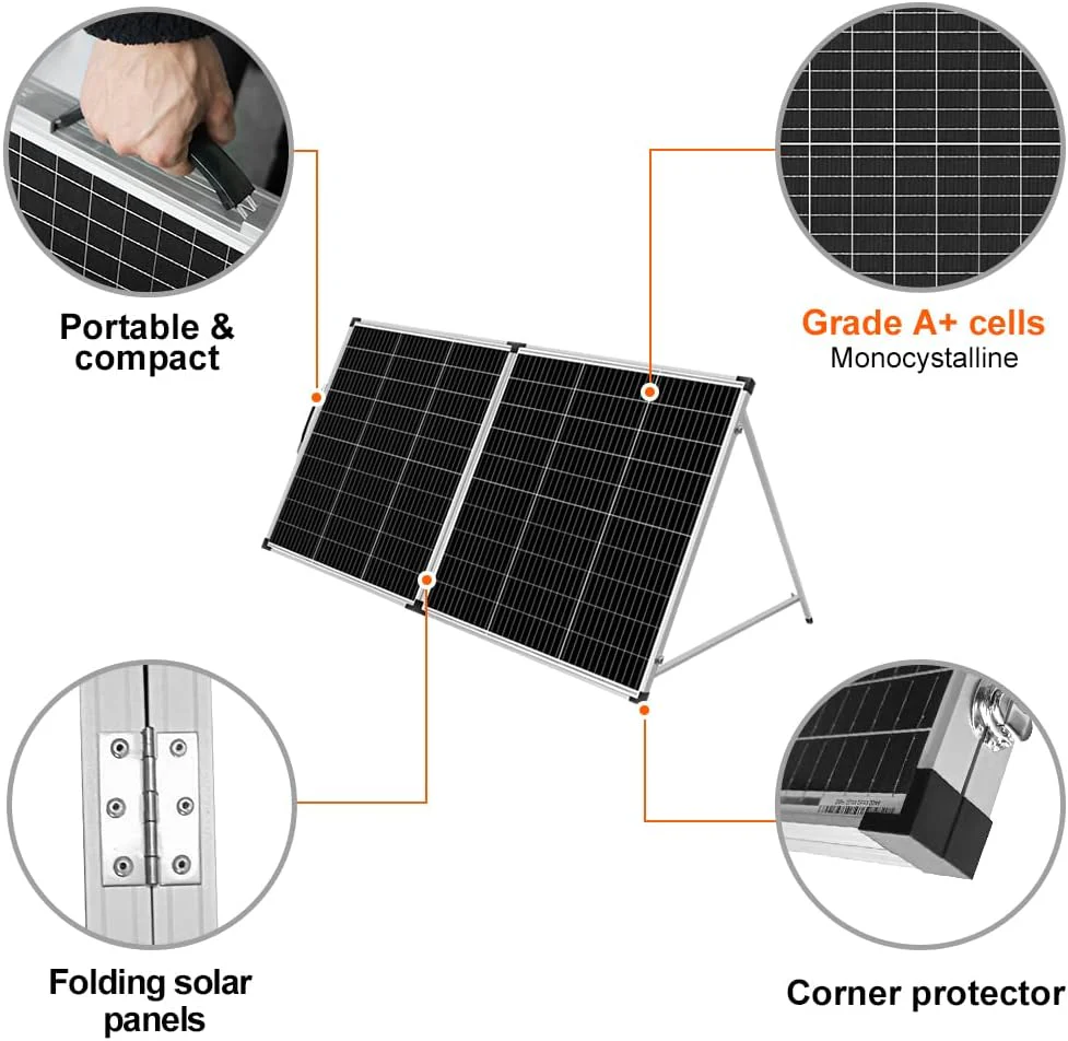 Foldable solar panel - 18-volt monocrystalline silicon type. portable foldable solar suitcase. equipped with a controller. used to charge 12-volt batteries (all lead-acid types: ventilated AGM gel): suitable for RV camping. sailing (200 watts)