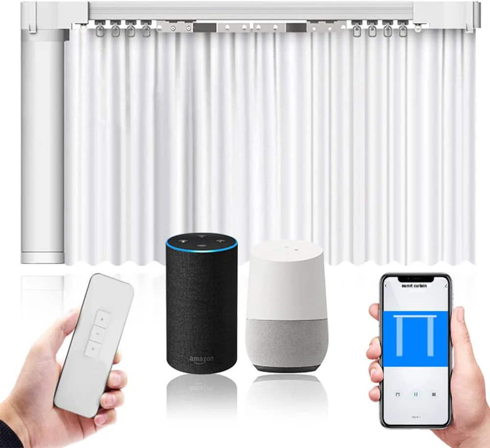 Electric Smart Curtains System. Automatic Curtain Opener. Motorized Curtains Rod with Remote. Compatible with Alexa/Google Home/Tuya App (Up to 204inches)