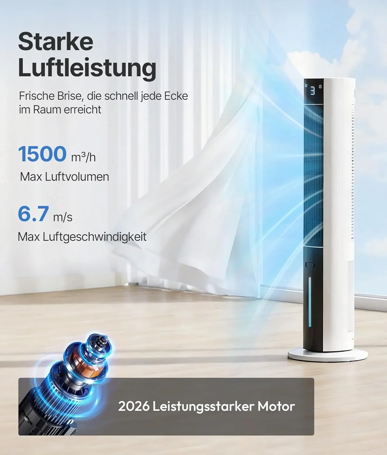 Turmventilator Luftkühler mit Wasserkühlung - Mobile Klimaanlage ohne Abluftschlauch. Ventilator mit Kühlung Leise. 3 Modi-12H Timer-Aroma-