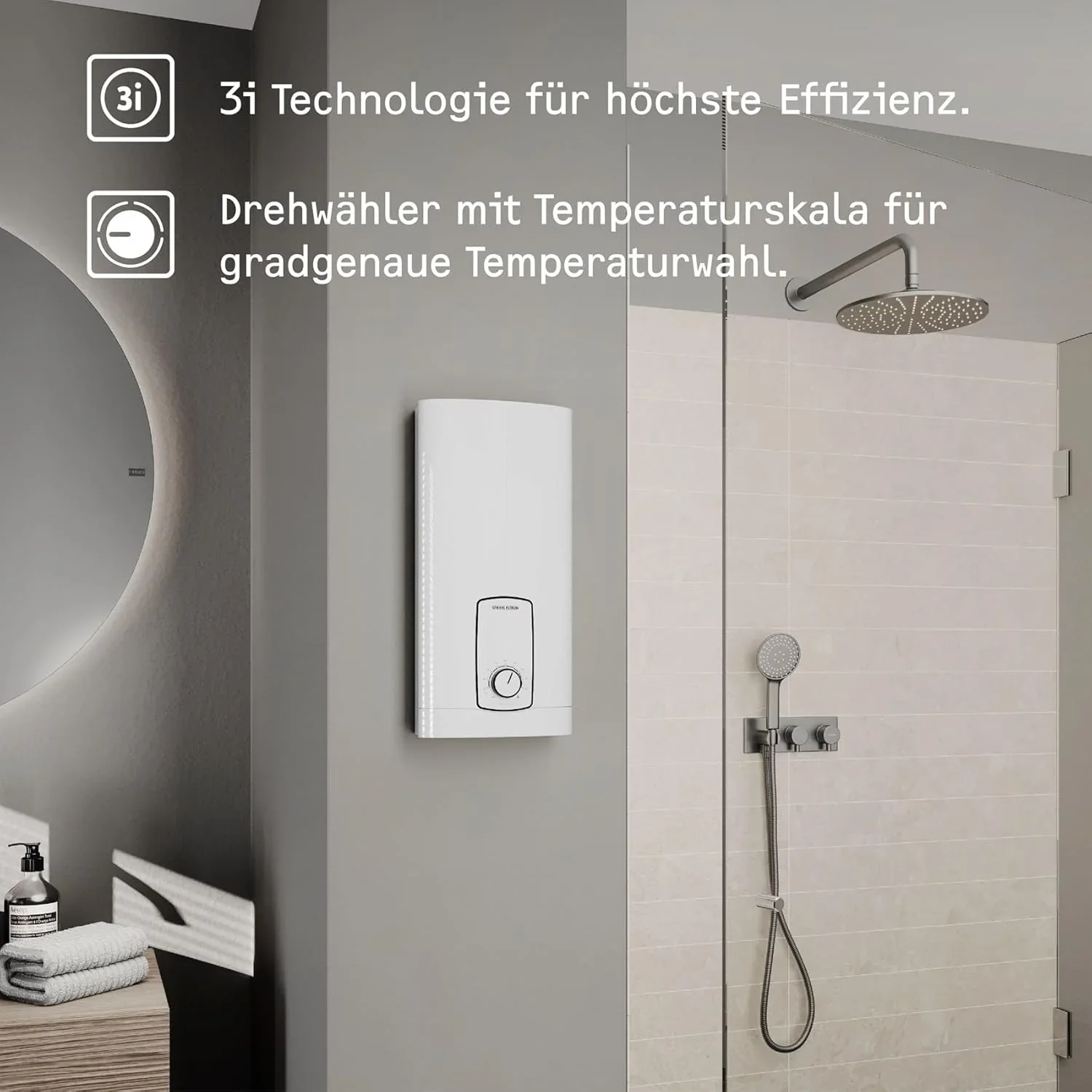 STIEBEL ELTRON Neueste Generation Elektronischer Durchlauferhitzer DHB 27 ST Trend. besonders energiesparend dank 3i-Technologie. gradgenaue