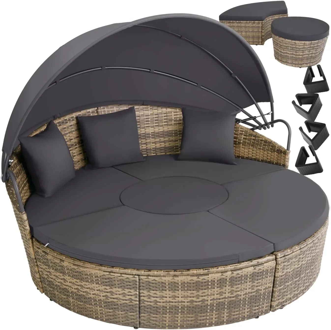 tectake Lounge Muschel Sonneninsel Outdoor wetterfest. Gartenmuschel. Sonnenliege 2 Personen und mehr. multifunktionales Terrasse oder Balkon Möbel.
