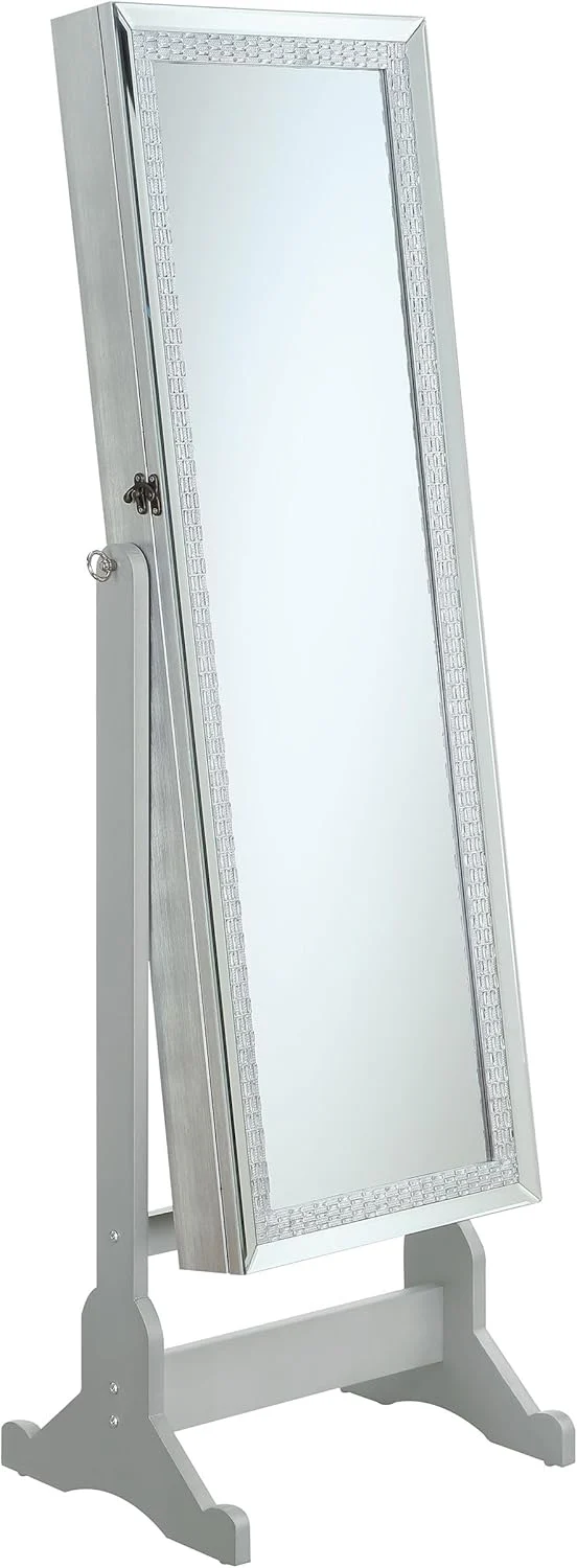 Mounted-style mirror cabinet. featuring jewelry storage function. with a design allowing the entire length to be tilted. rectangular shape - bedroom - silver color