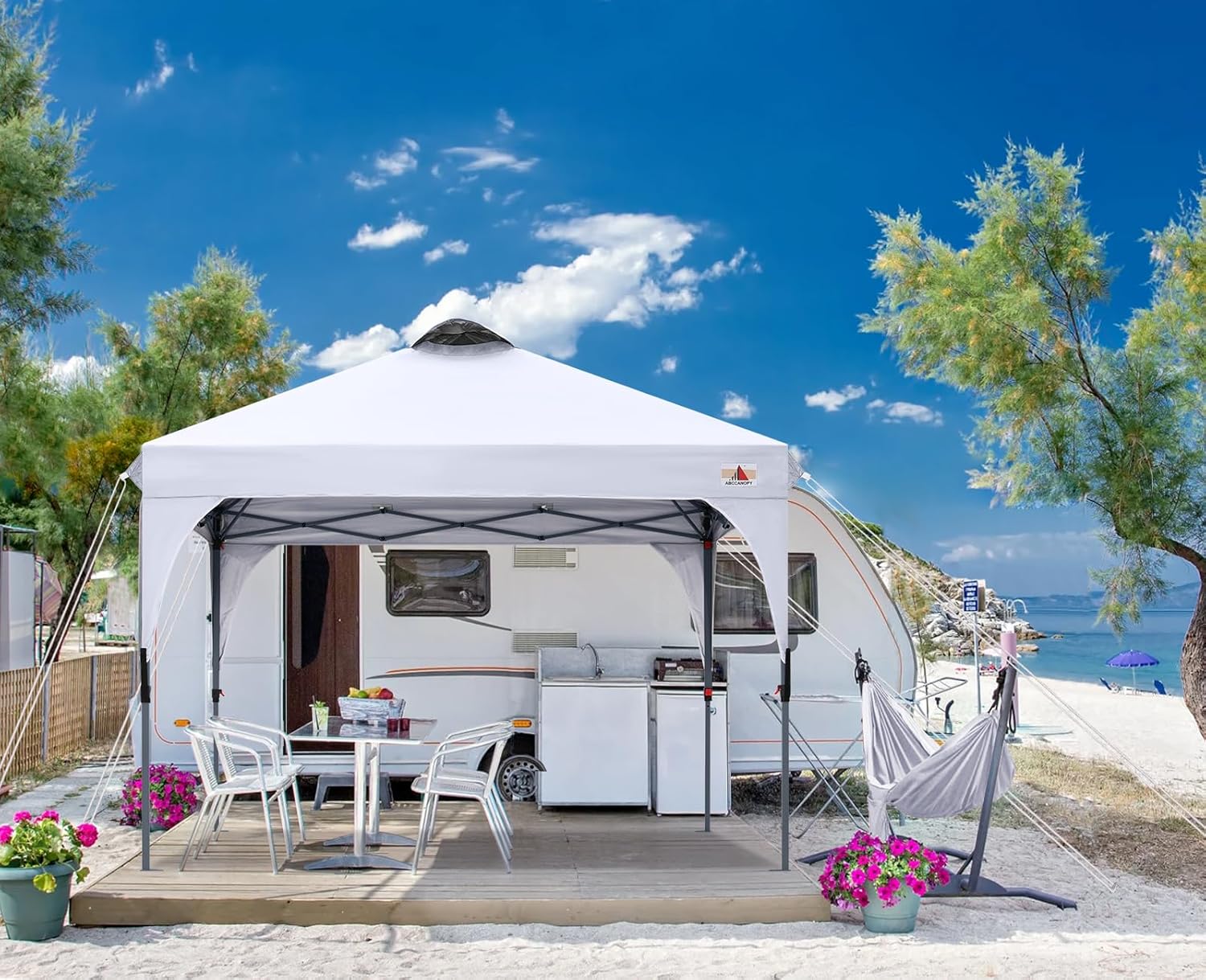 Outdoor retractable sunshade tent (10x10) camping sun shelter series. grey version