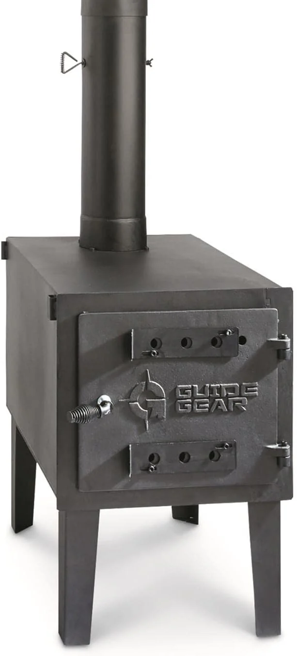 Guide Gear Large Outdoor Wood Burning Stove Portable with Chimney Pipe for Cooking. Camping. Tent. Hiking. Fishing. Backpacking