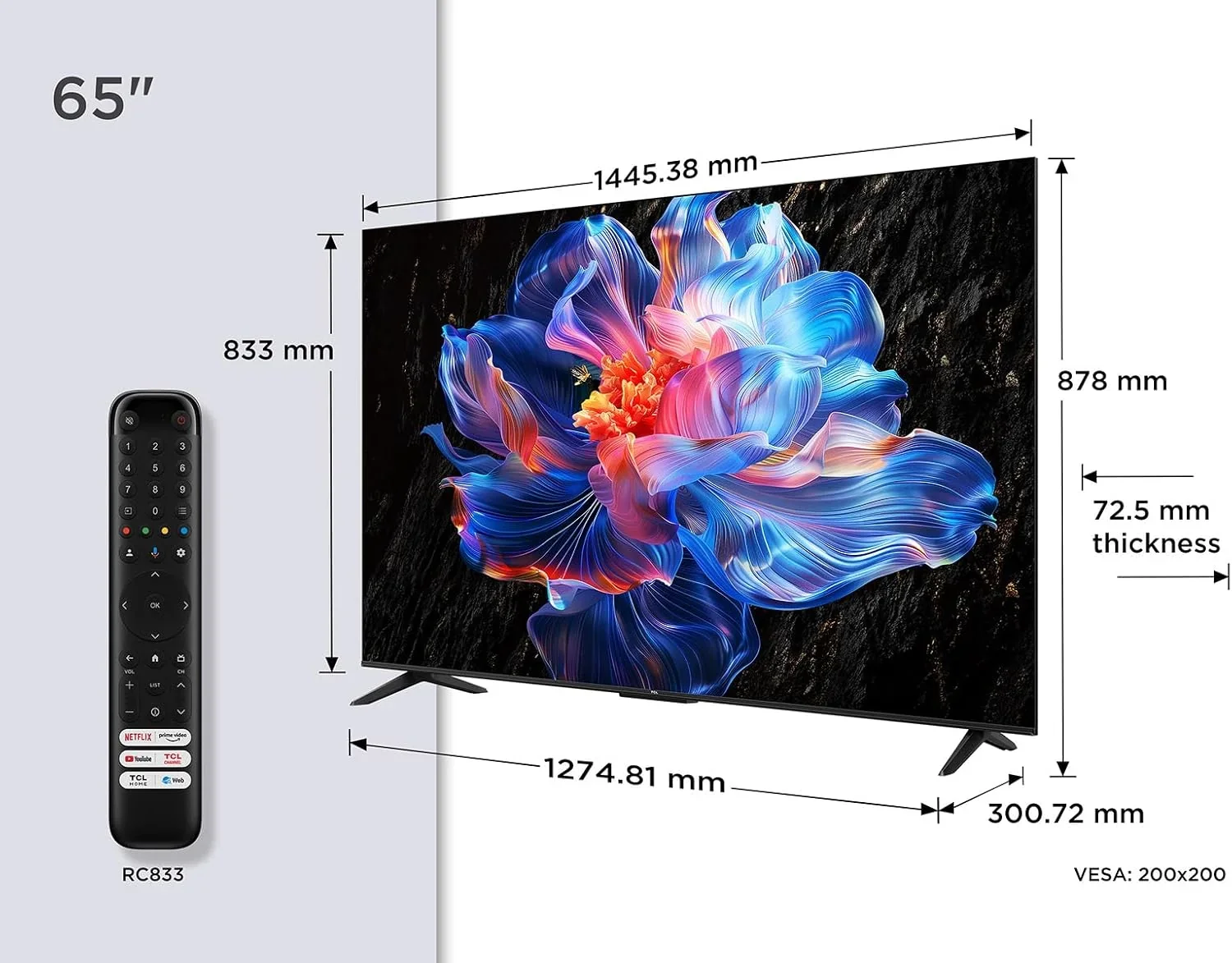 TCL 65V6C Televisor 65 Pulgadas 4K Smart TV LED. HDR. Google TV. Dolby Audio. Alexa y Google Assistant. Chromecast Built-in. Motion Clarity