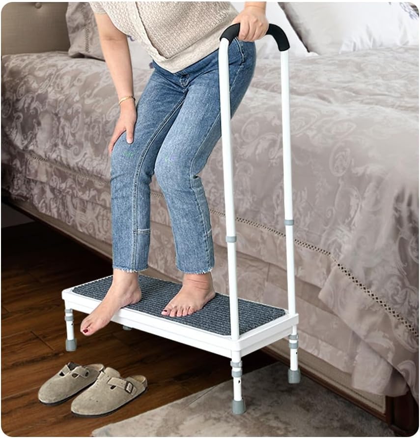 Mybow Bed Step Stool with Handle for High Beds. Adjustable 2 Step Stool. 31.5 Extra Wide & Heavy Duty Mobility Aid for Seniors. Post-Surgery Recovery. Pregnant Women. Medical Bedside Step