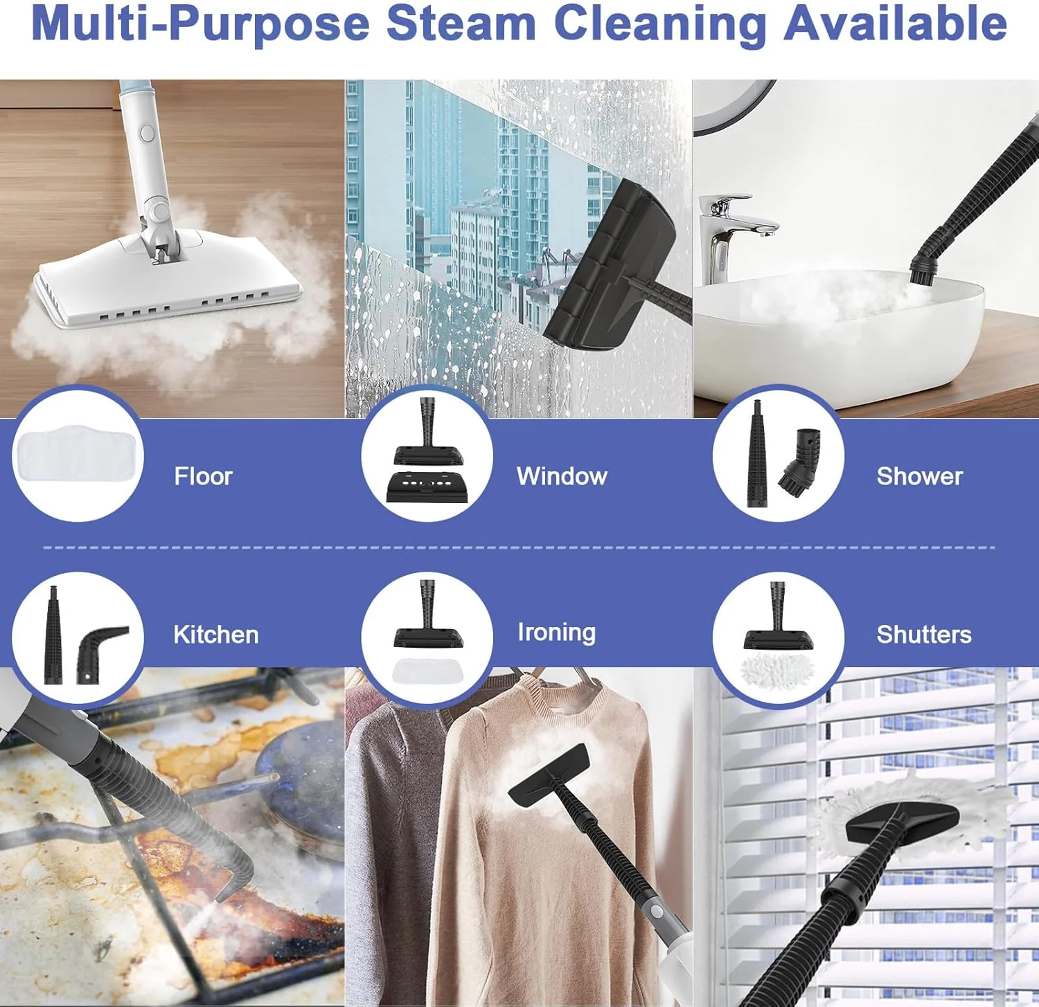 Steam Cleaner. 6 in1 Rotated Steam Mop Cleaner with 2 Modes. 2 Microfiber Pads. 400ML Removable Tank. 23FT Power Cable. Detachable Steam Mops for Floor. Laminate Floor. Tiles Cleaning (Light Blue)